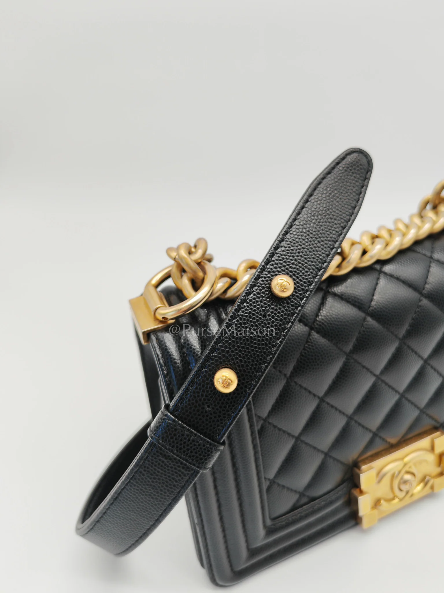 Chanel Boy Small in Black Quilted Calfskin Leather and Aged Gold Hardware (Microchip) - Image 13