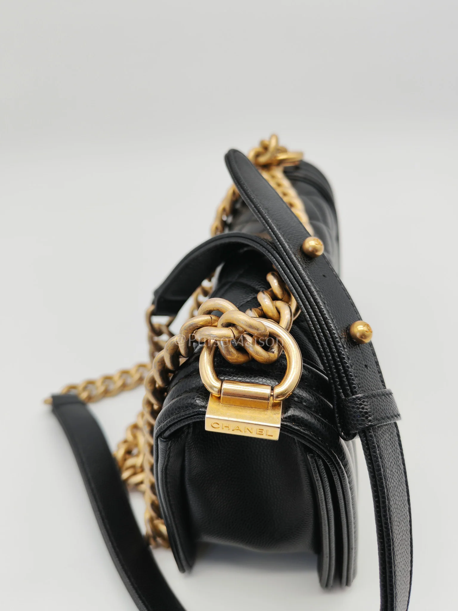 Chanel Boy Small in Black Quilted Calfskin Leather and Aged Gold Hardware (Microchip) - Image 15
