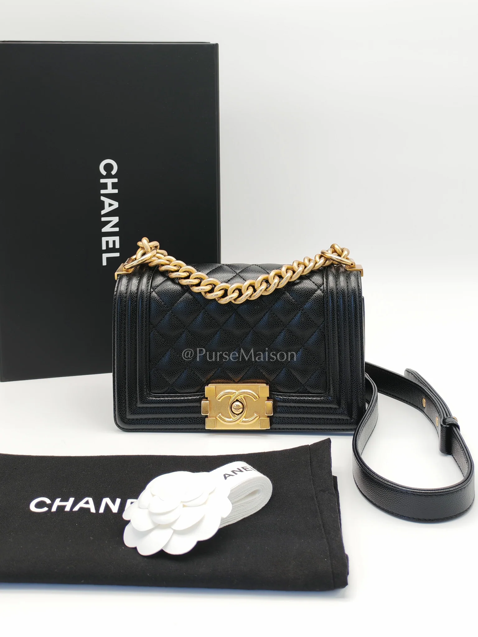 Chanel Boy Small in Black Quilted Calfskin Leather and Aged Gold Hardware (Microchip) - Image 25