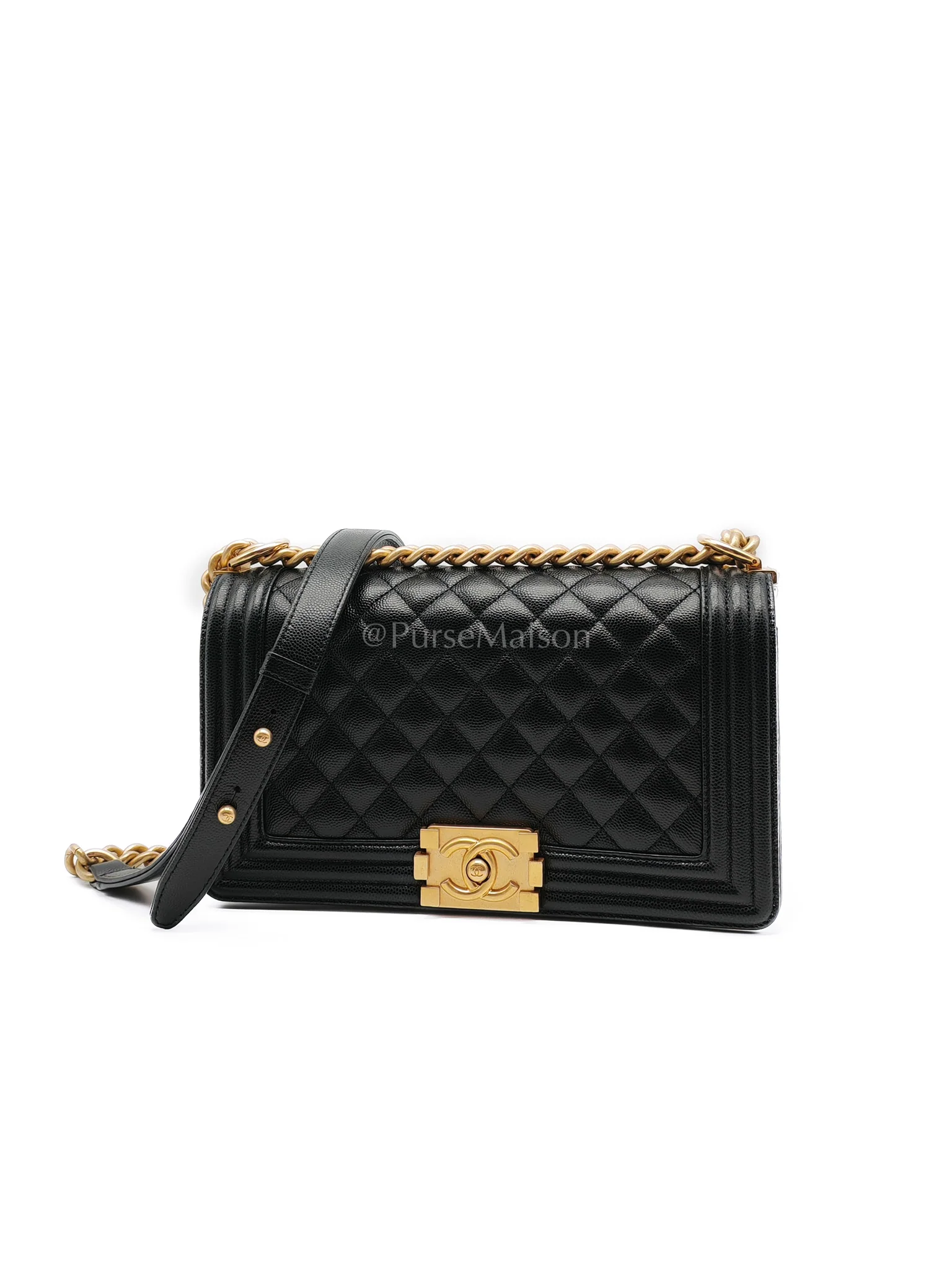 Chanel Le Boy Medium in Black Caviar Leather & Aged Gold Hardware (Microchip) - Image 2