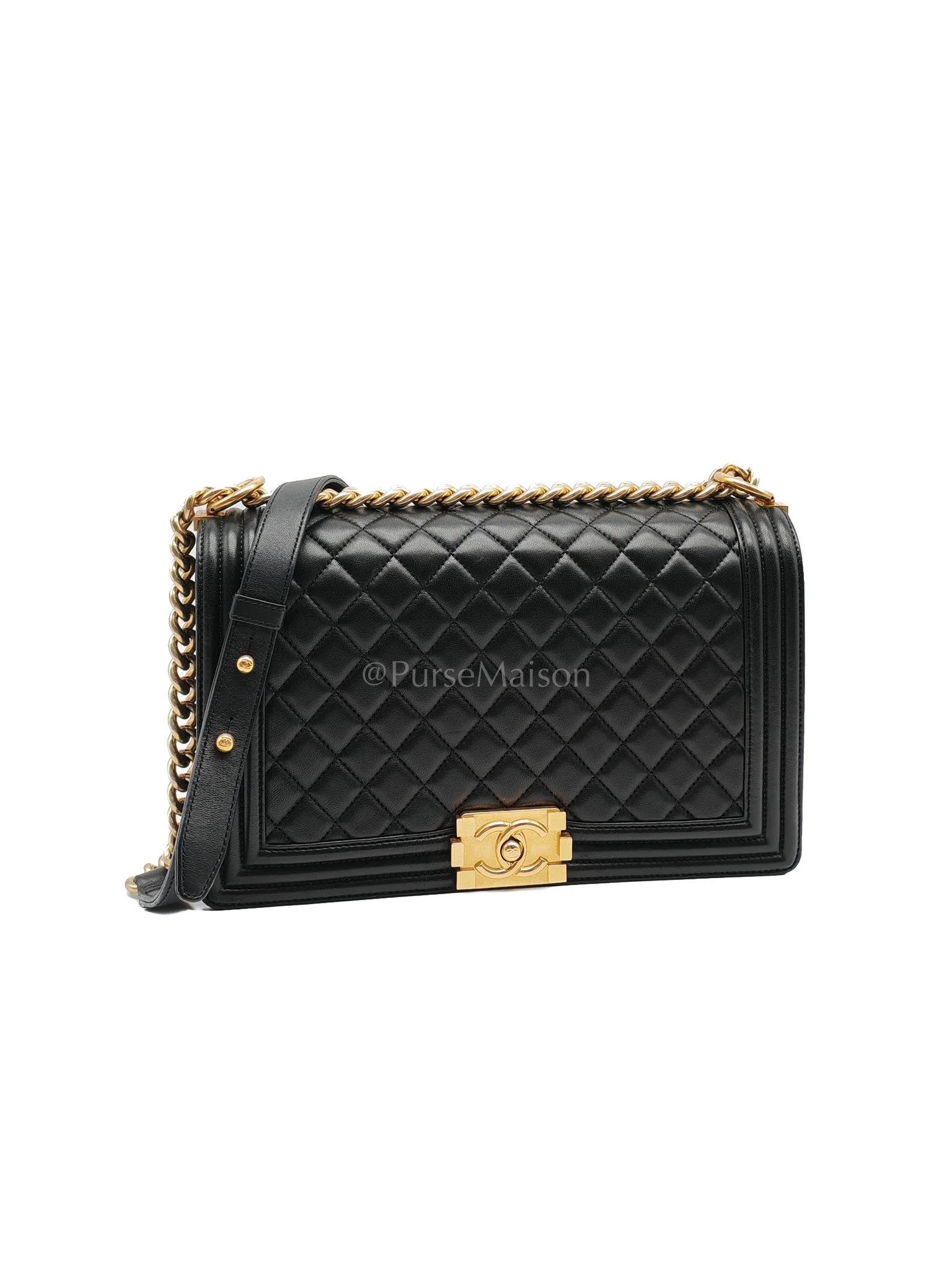 Chanel Le Boy New Medium Black Lambskin Leather in Aged Gold Hardware (Series 23) - Image 2