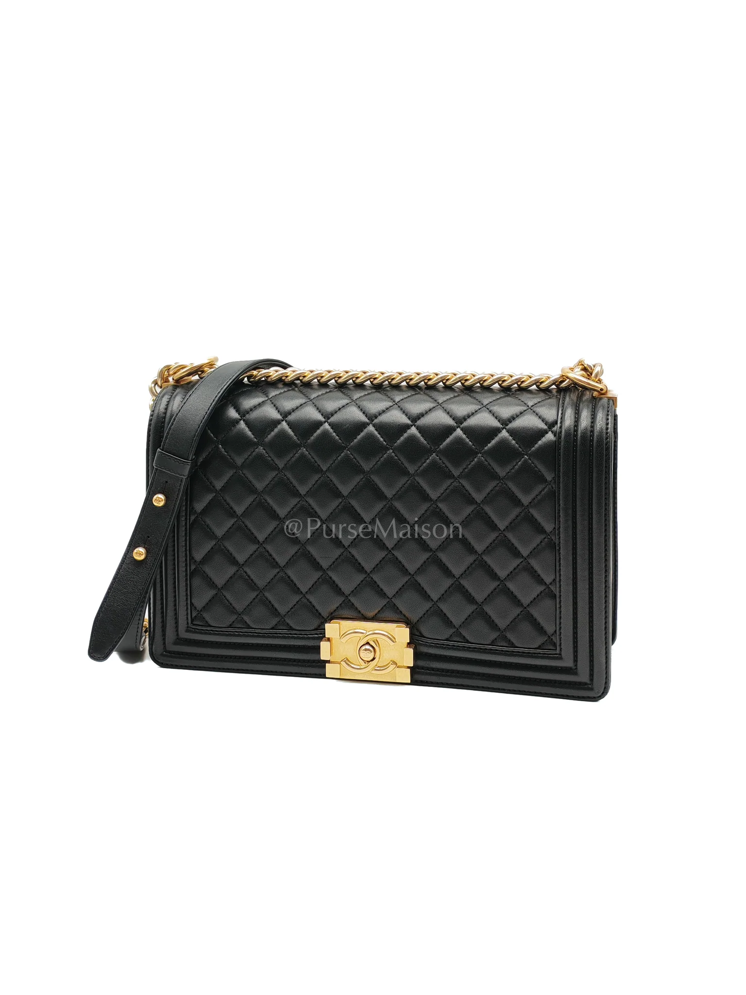Chanel Le Boy New Medium Black Lambskin Leather in Aged Gold Hardware (Series 23) - Image 3