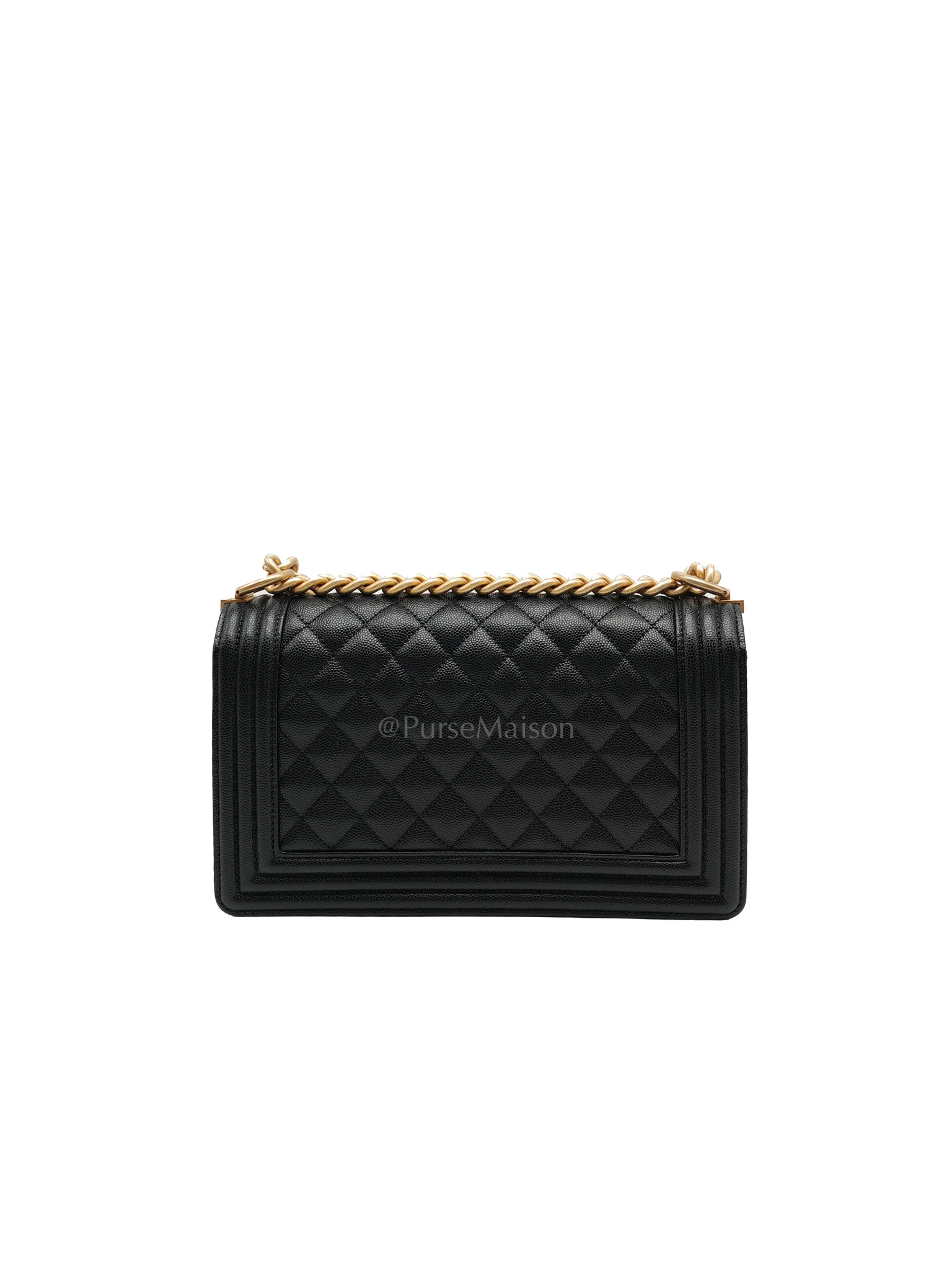 Chanel Le Boy Old Medium in Black Quilted Caviar Leather & Aged Gold Hardware Microchip - Image 4