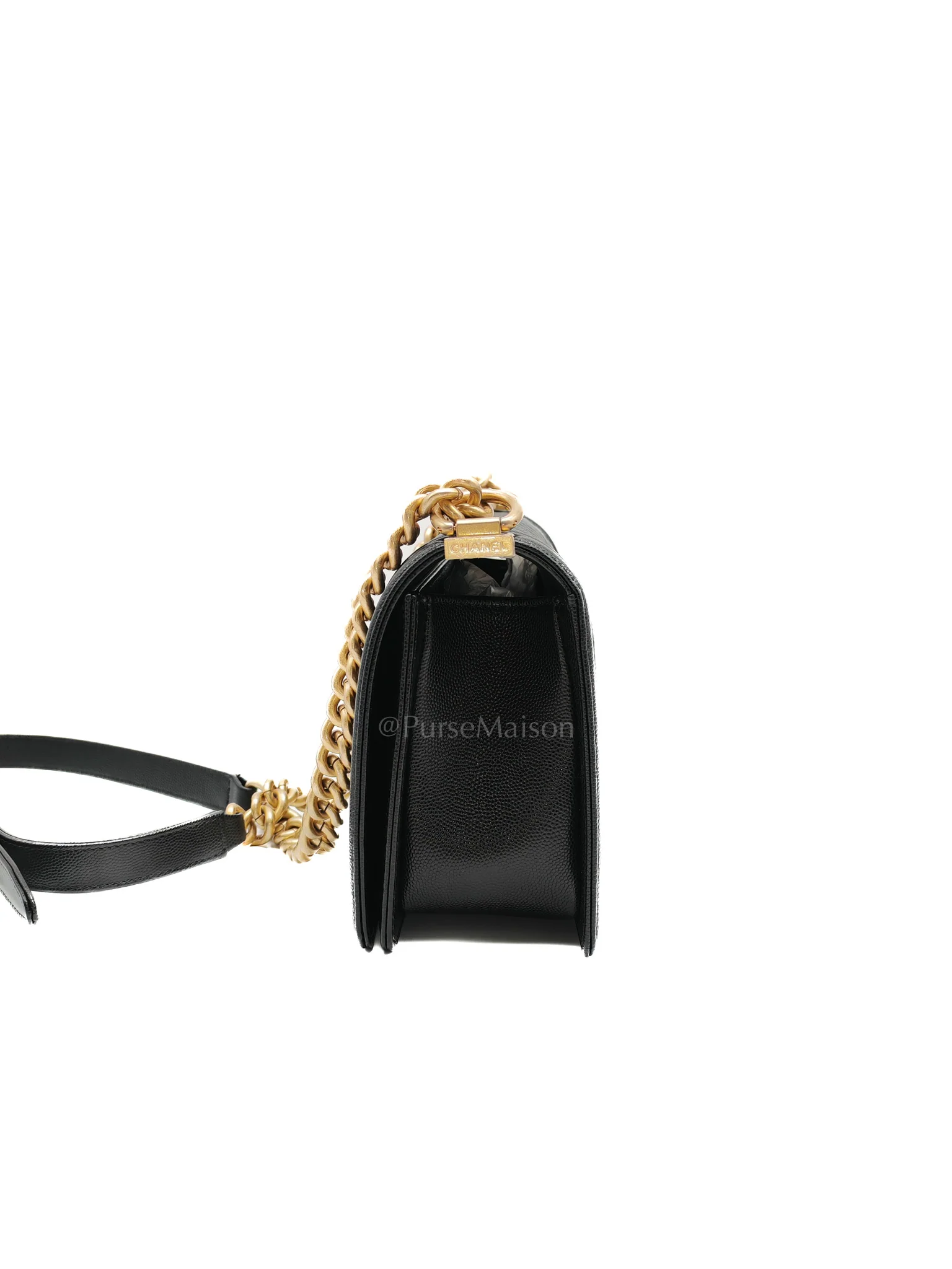 Chanel Le Boy Old Medium in Black Quilted Caviar Leather & Aged Gold Hardware Microchip - Image 5