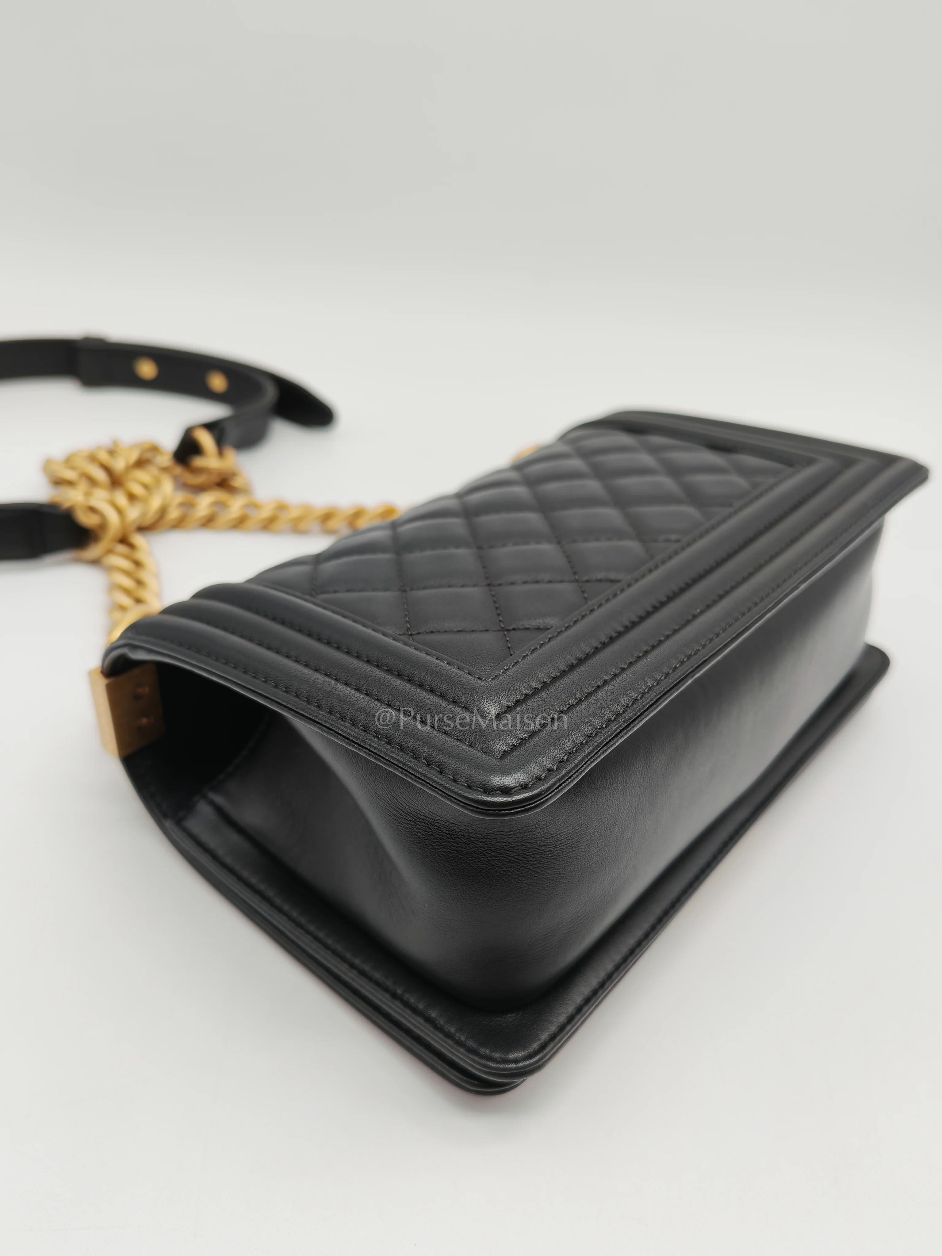 Chanel Le Boy Small Black Calfskin Leather in Aged Gold Hardware (Series 28) - Image 10