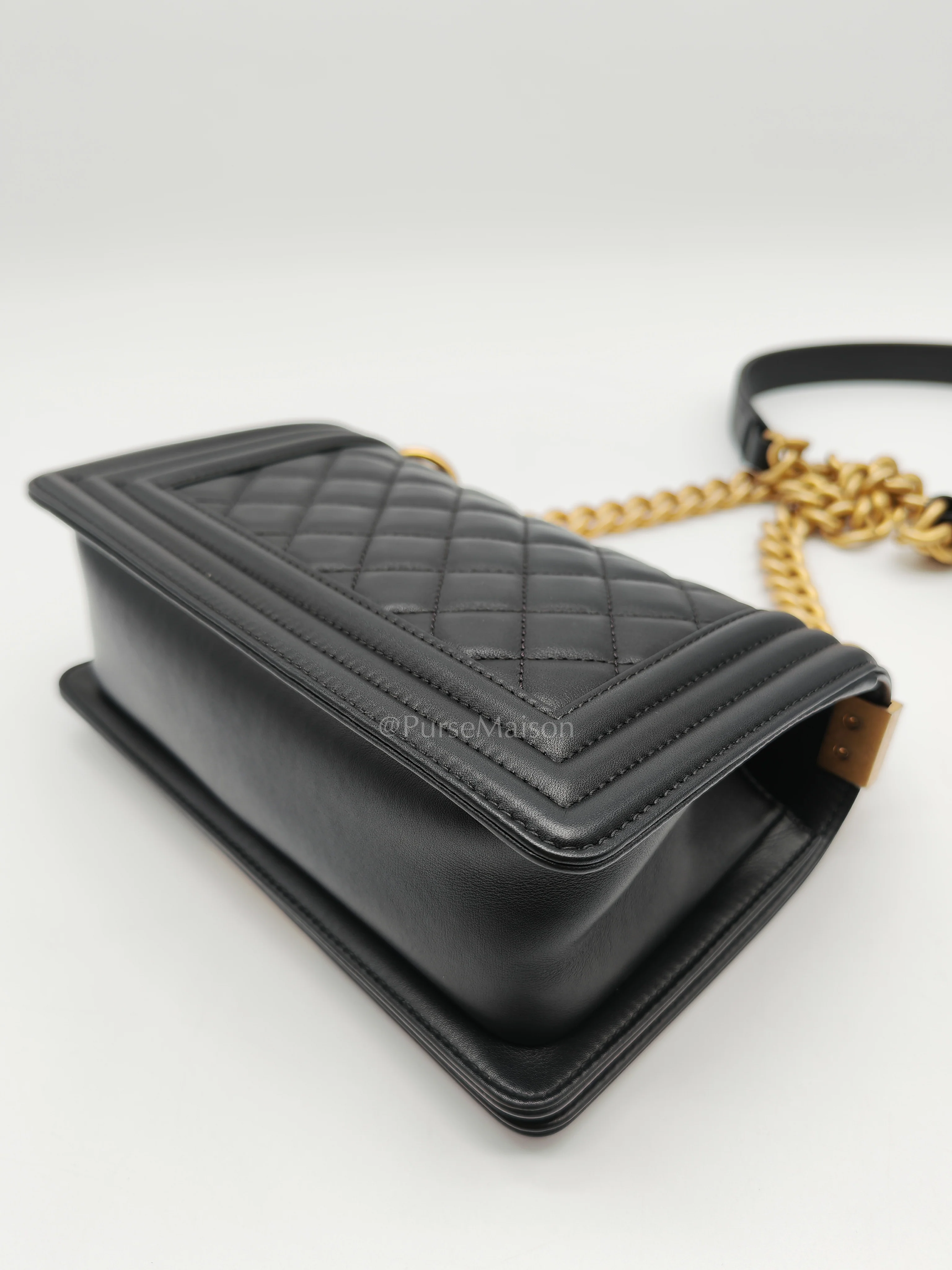 Chanel Le Boy Small Black Calfskin Leather in Aged Gold Hardware (Series 28) - Image 11