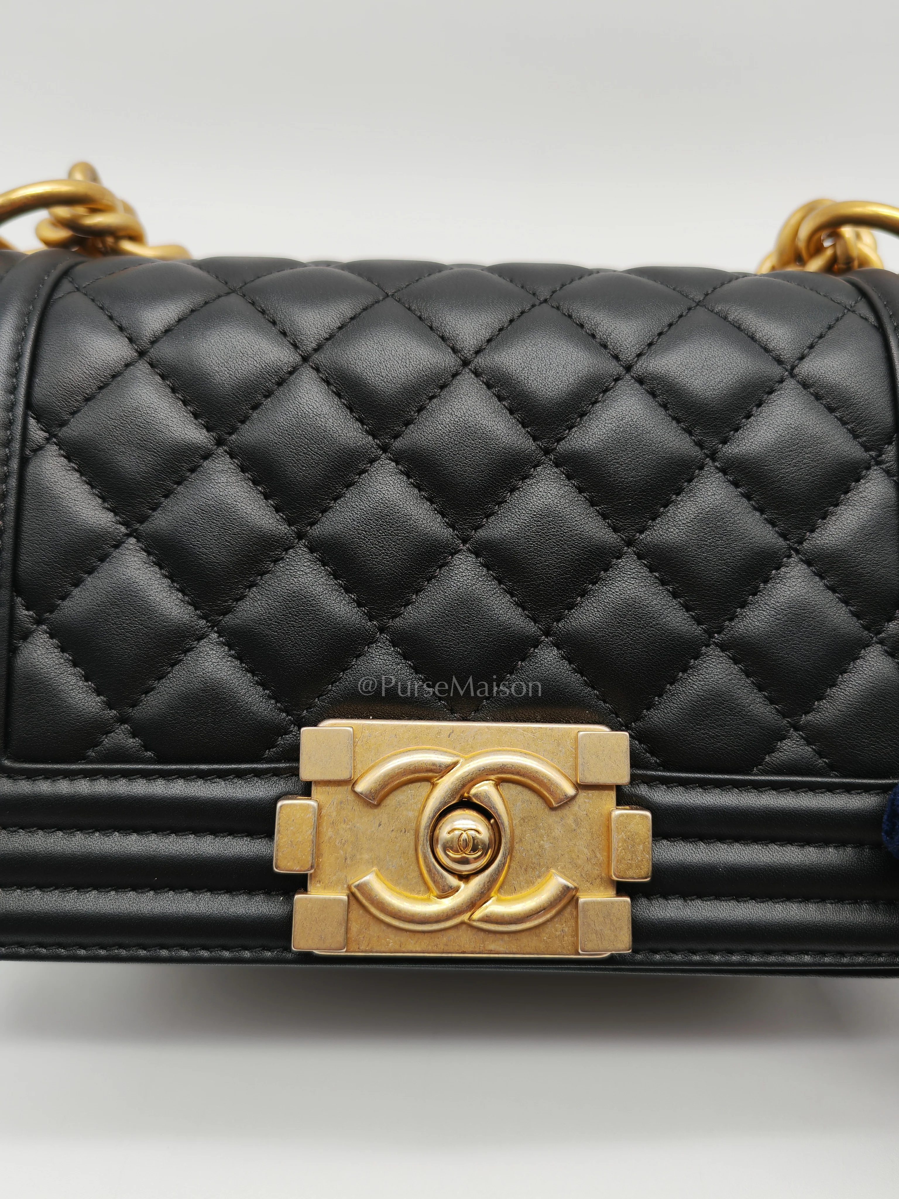 Chanel Le Boy Small Black Calfskin Leather in Aged Gold Hardware (Series 28) - Image 12