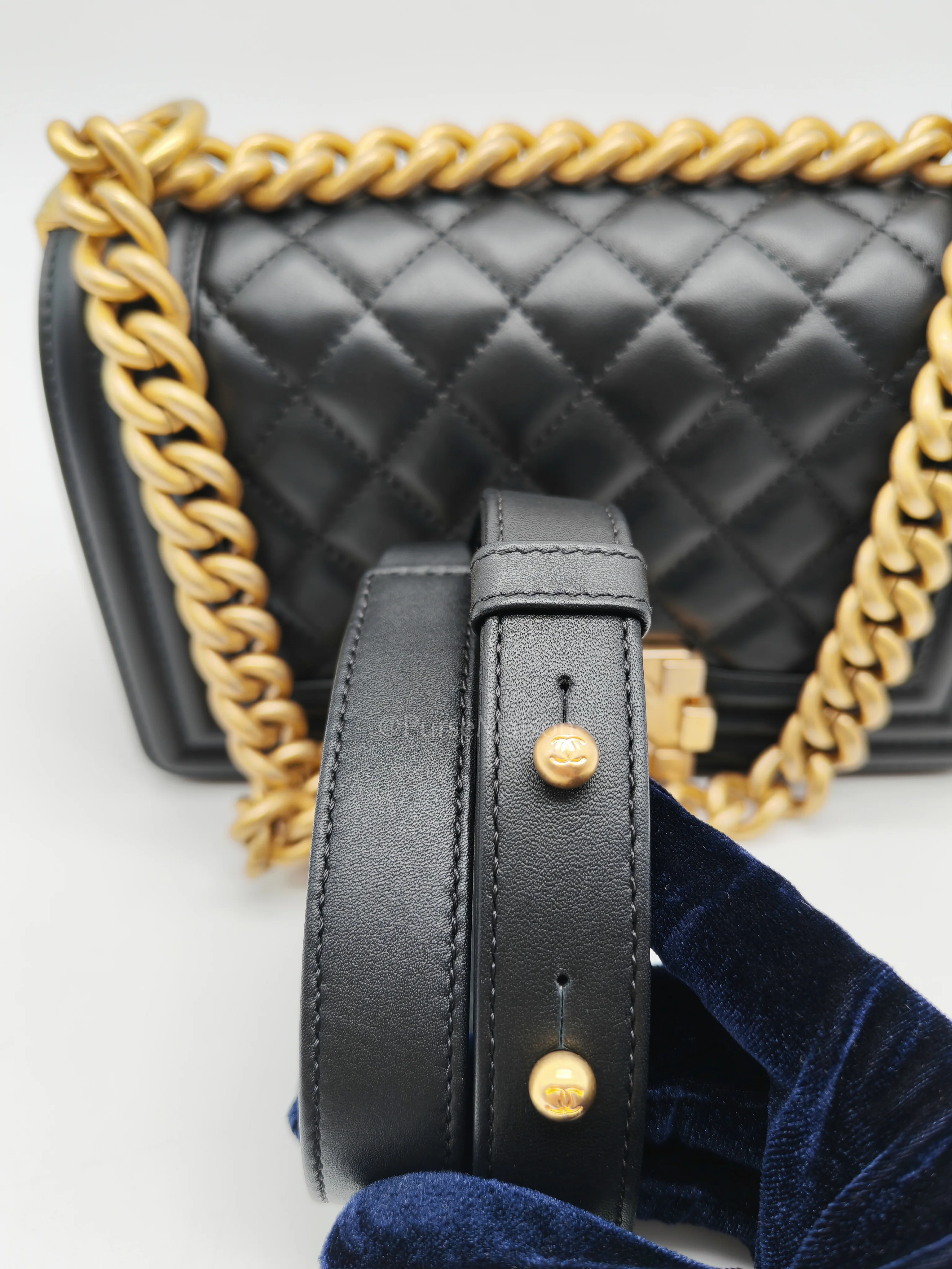Chanel Le Boy Small Black Calfskin Leather in Aged Gold Hardware (Series 28) - Image 13