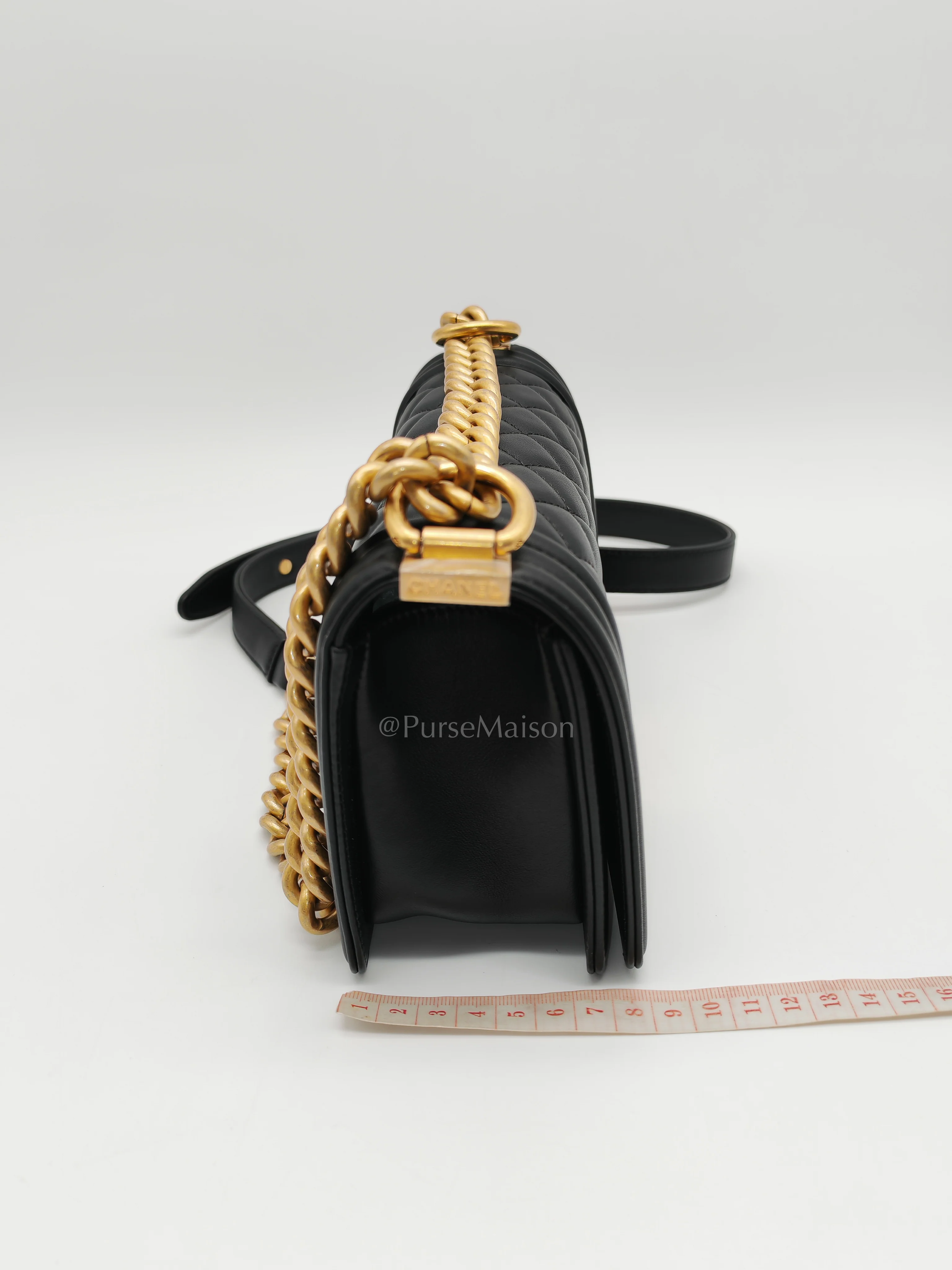 Chanel Le Boy Small Black Calfskin Leather in Aged Gold Hardware (Series 28) - Image 21