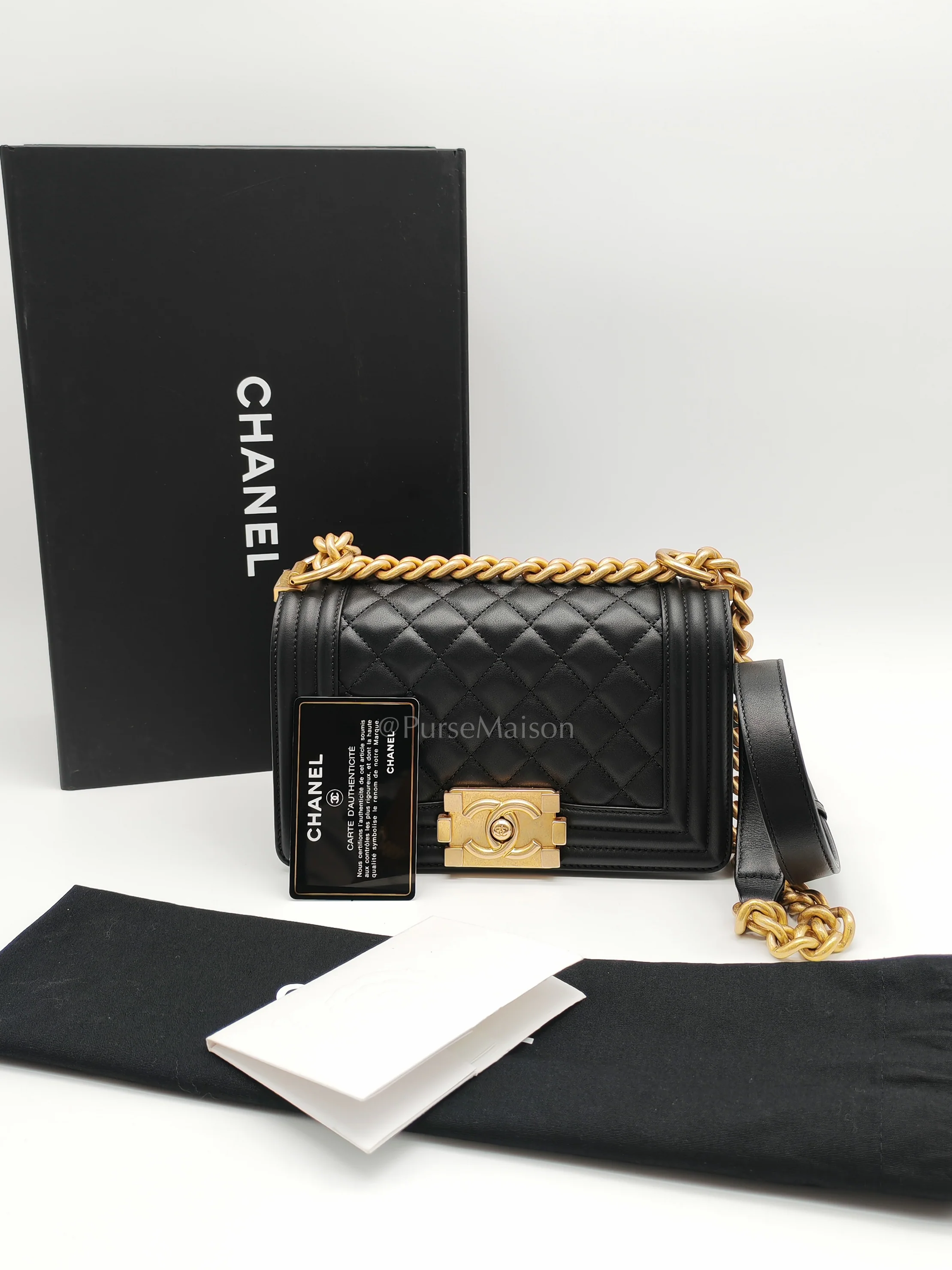 Chanel Le Boy Small Black Calfskin Leather in Aged Gold Hardware (Series 28) - Image 22