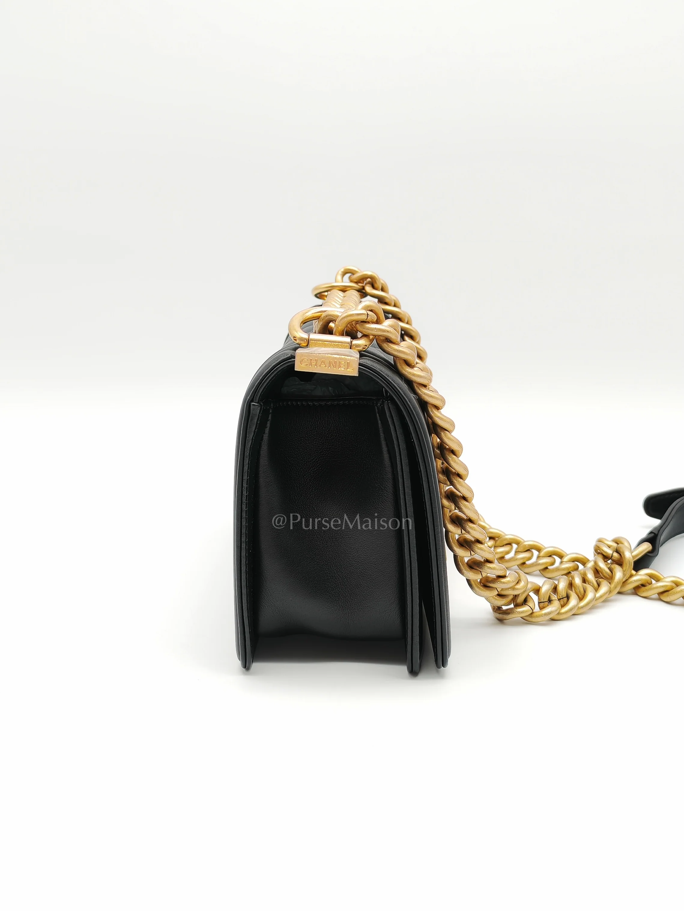 Chanel Le Boy Small Black Calfskin Leather in Aged Gold Hardware (Series 28) - Image 5