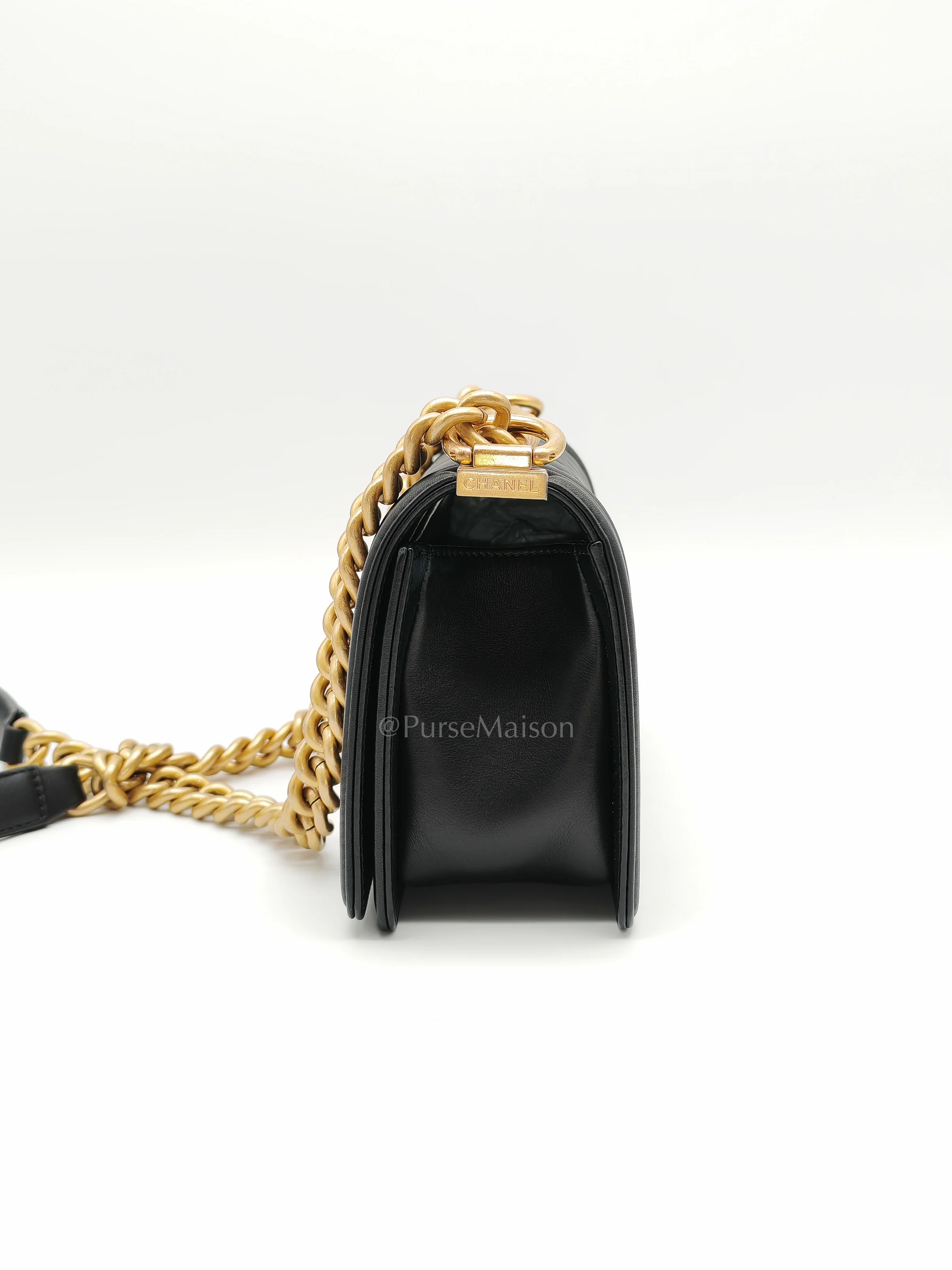 Chanel Le Boy Small Black Calfskin Leather in Aged Gold Hardware (Series 28) - Image 6