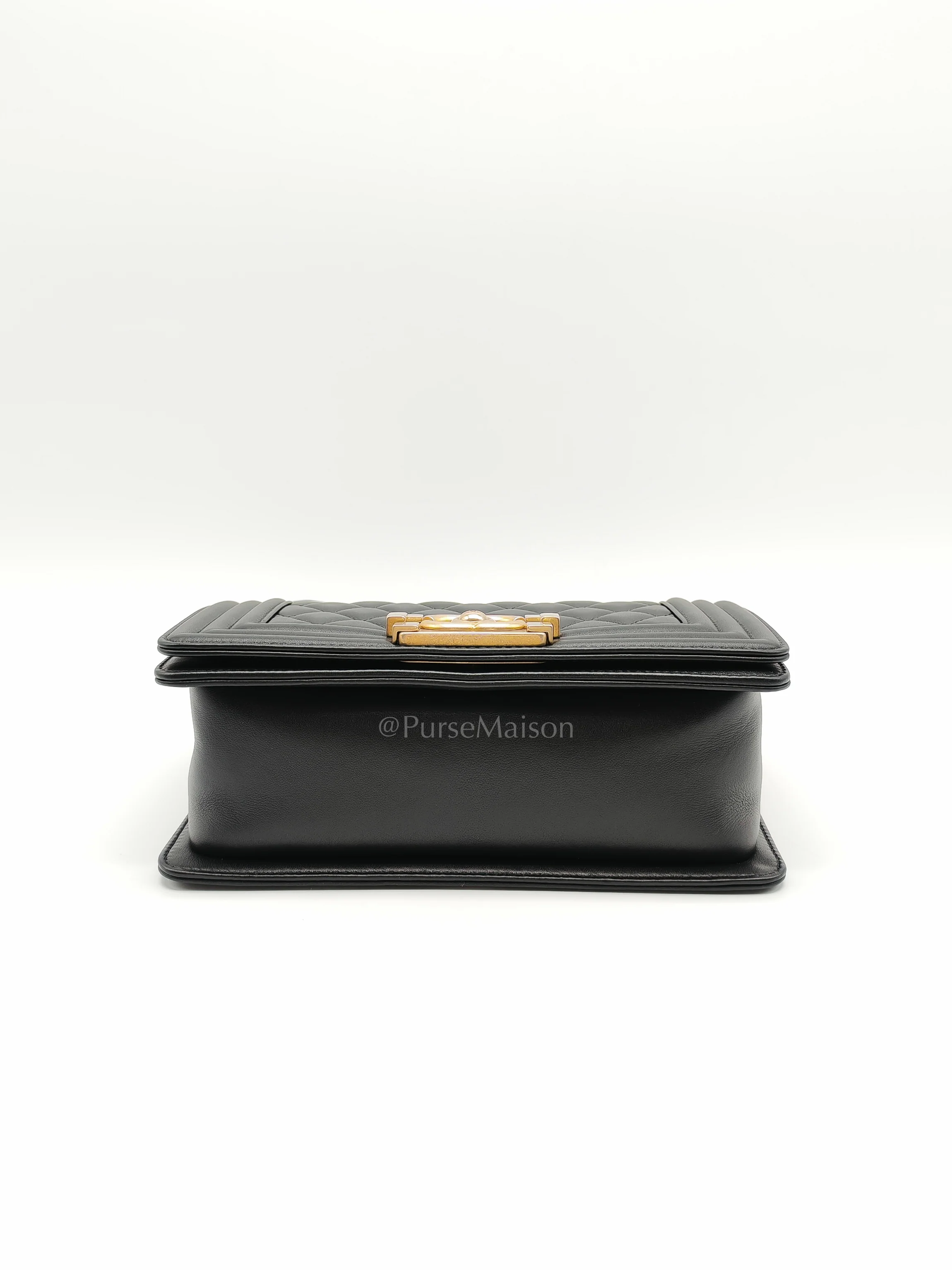 Chanel Le Boy Small Black Calfskin Leather in Aged Gold Hardware (Series 28) - Image 7
