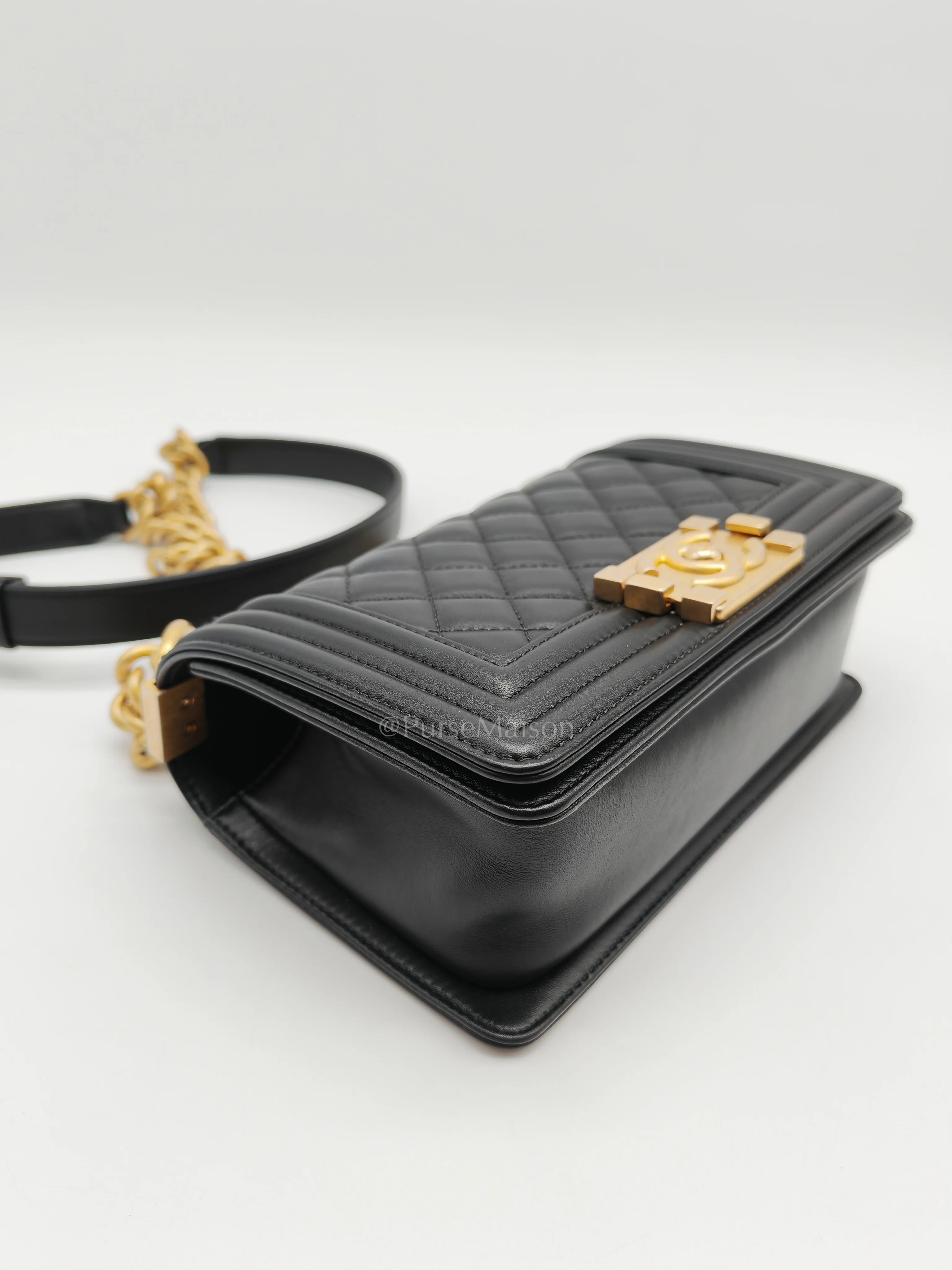 Chanel Le Boy Small Black Calfskin Leather in Aged Gold Hardware (Series 28) - Image 8