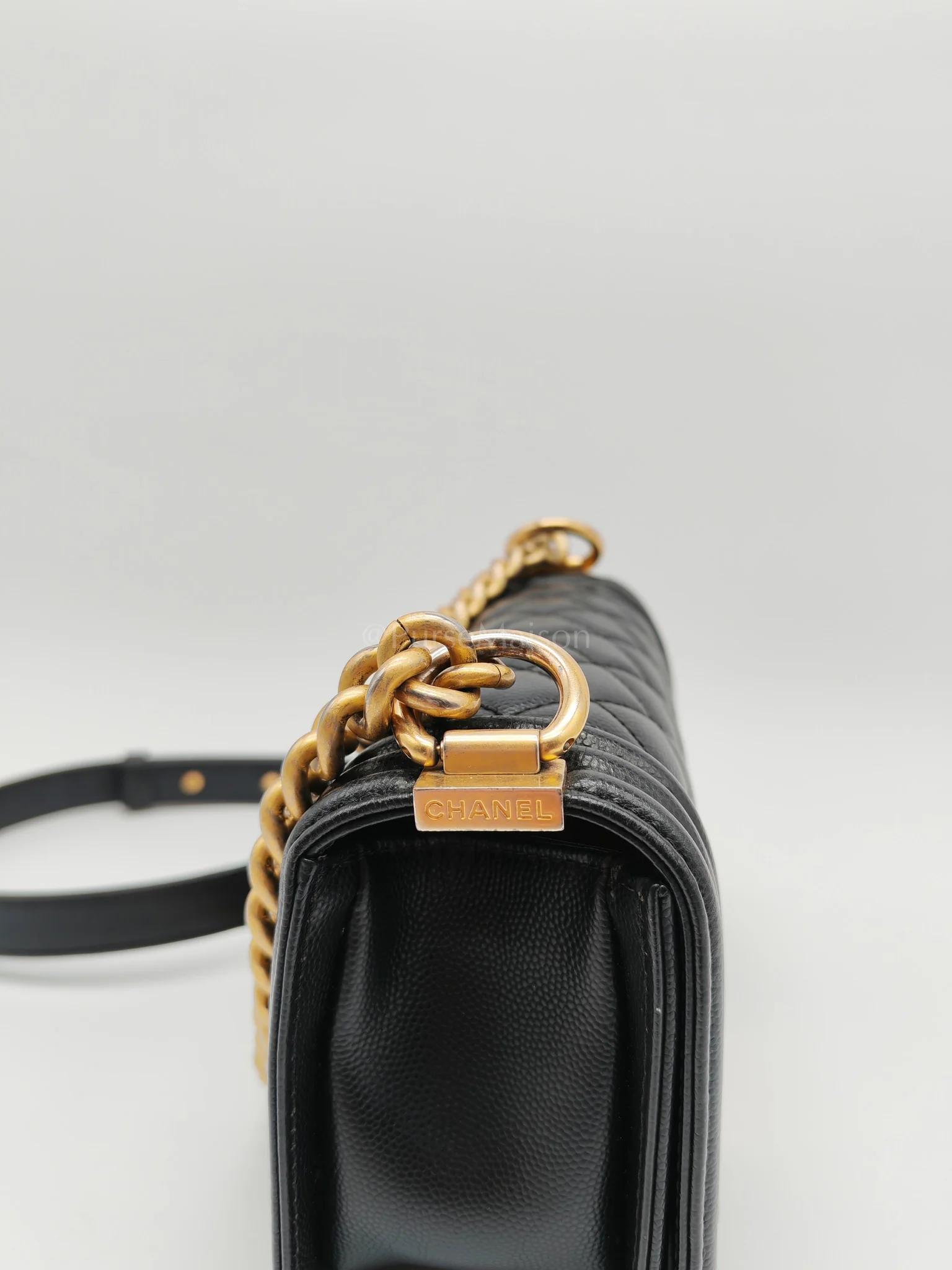 Chanel Le Boy Small Black Caviar Leather in Aged Gold Hardware (Series 27) - Image 15