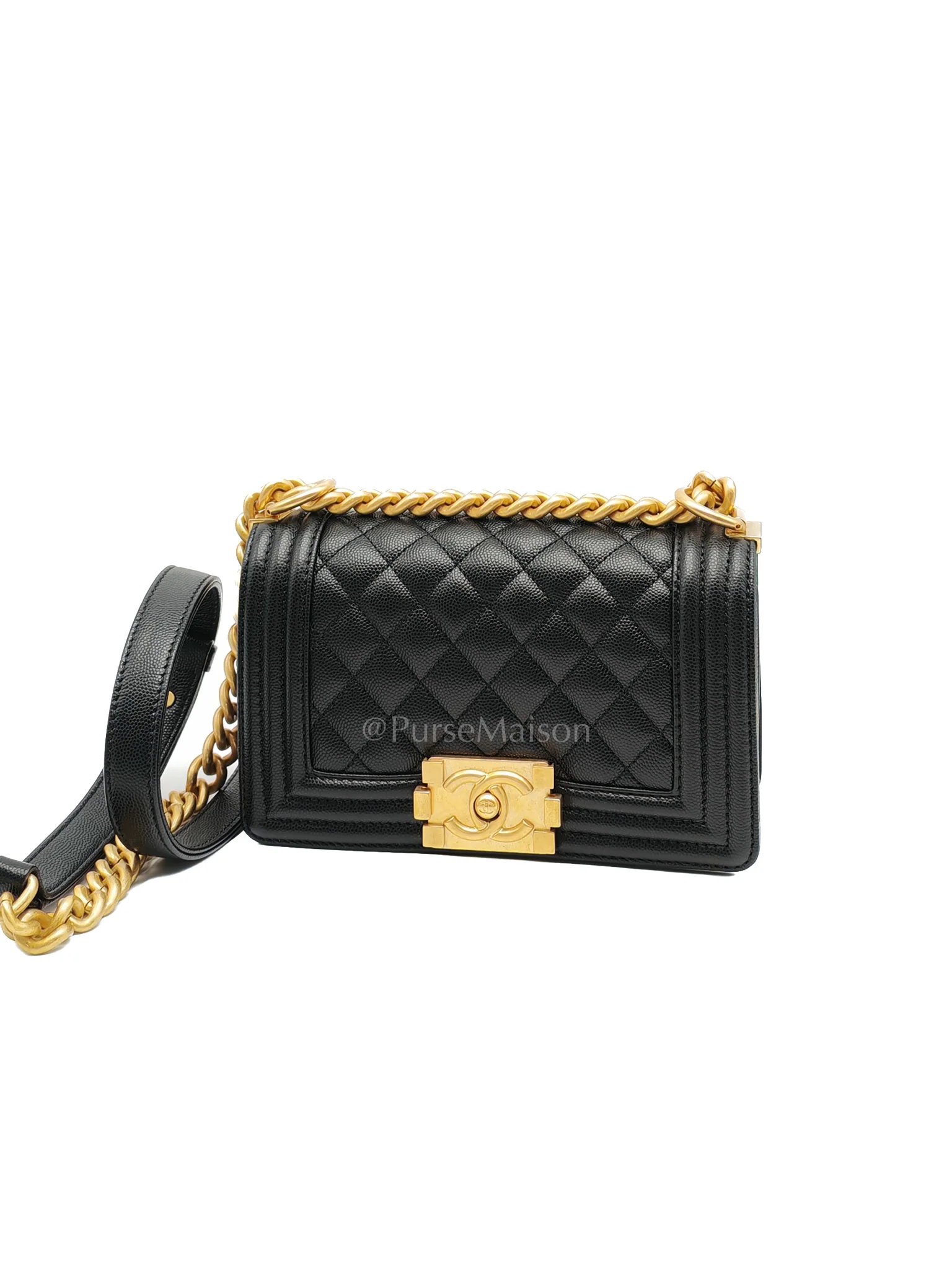 Chanel Boy Small in Black Caviar Leather and Aged Gold Hardware (Microchip) - Image 2