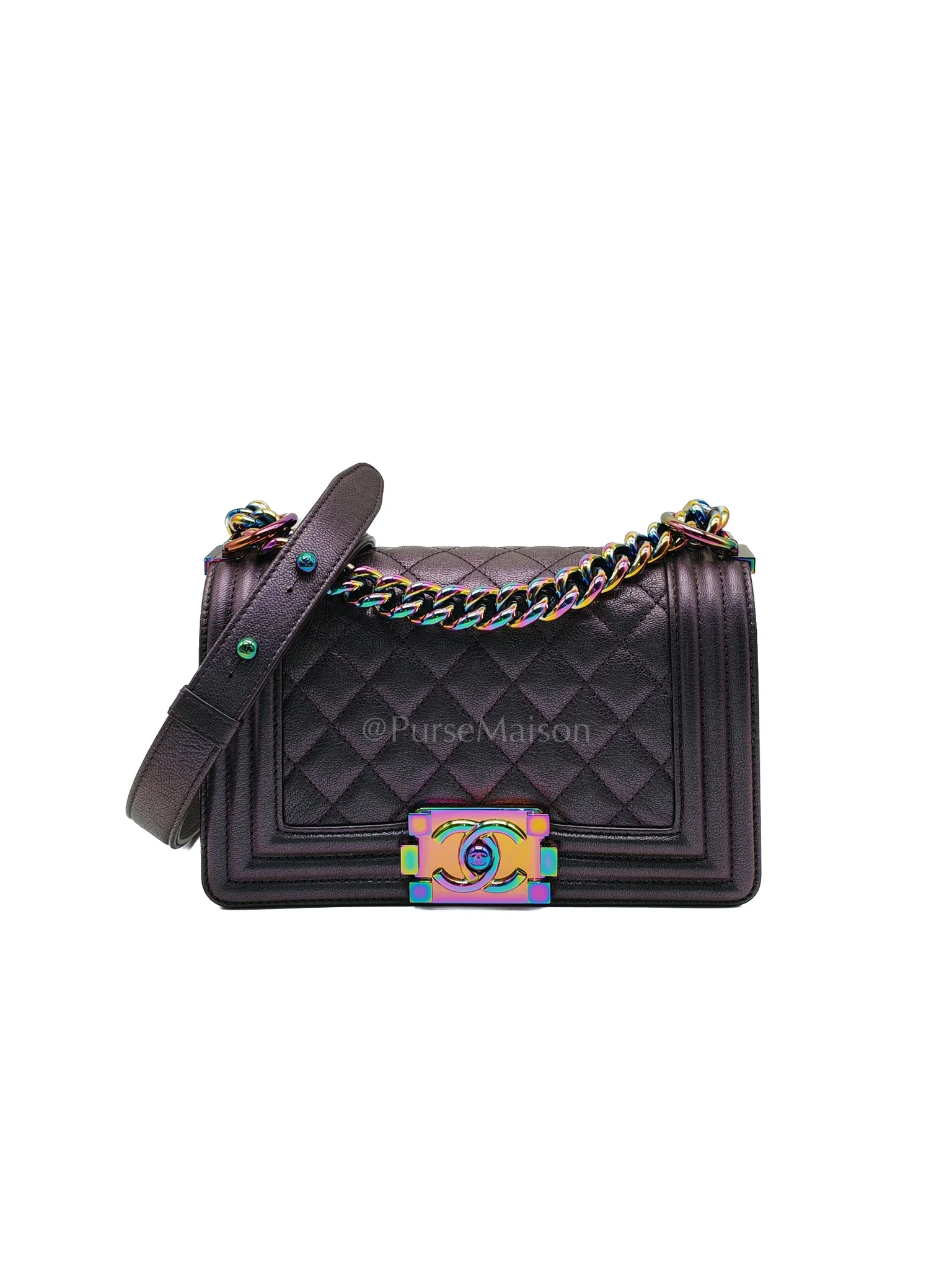 Chanel Le boy Small Iridescent Purple Mermaid Quilted Goatskin in Rainbow Hardware (Series 21)