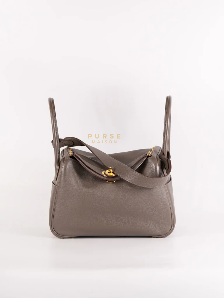 Hermes Lindy 26 in Taupe Evercolor Leather & Gold Hardware Stamp Z (2021)