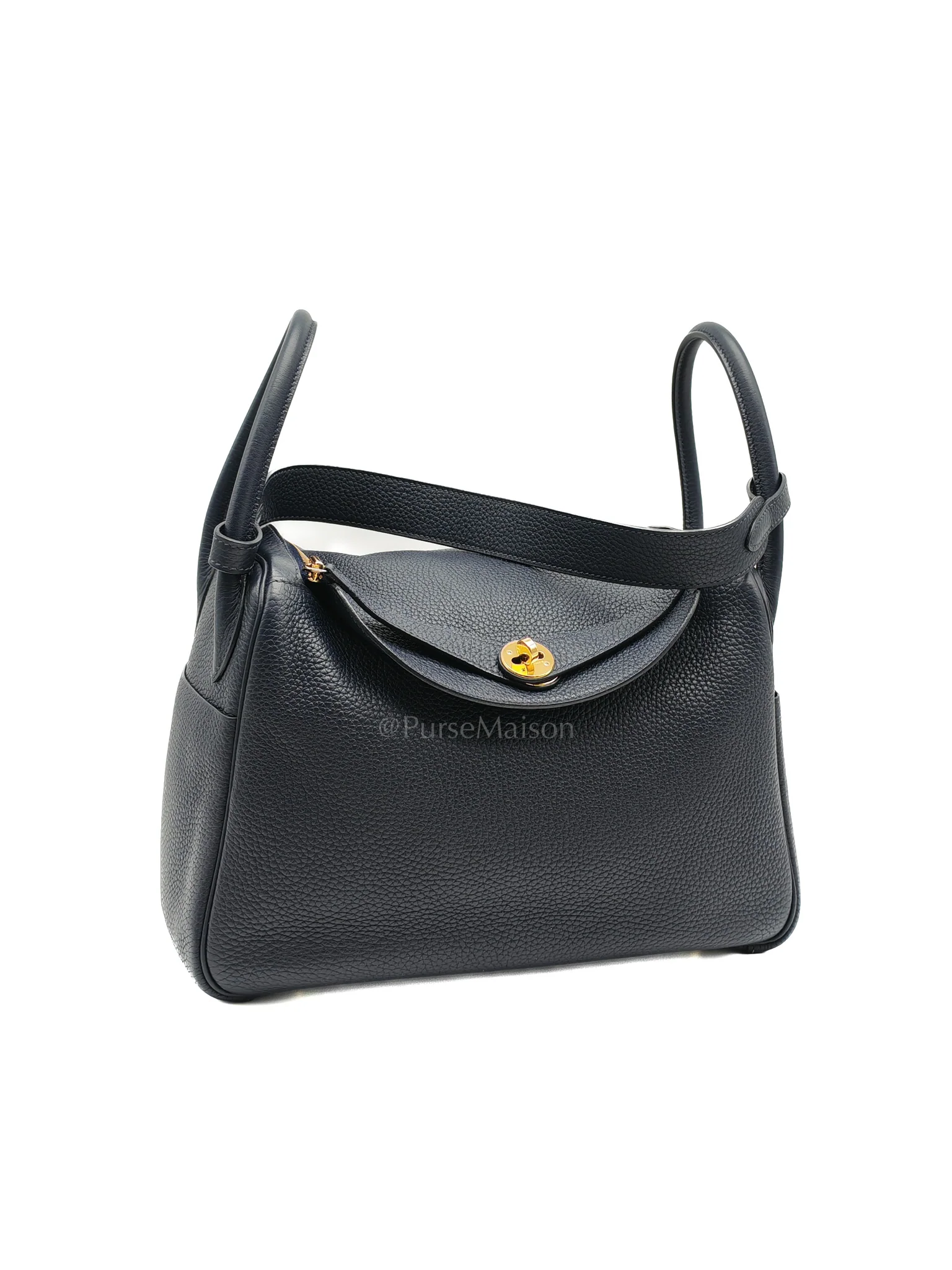 Hermes Lindy 30 in Blue Navy Clemence Leather & Gold Hardware Stamp X (2016) - Image 2