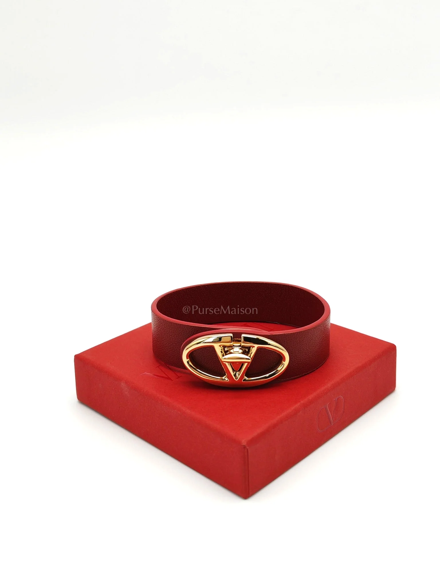 Valentino VLogo Red Calfskin Leather Buckle Bracelet - Image 2