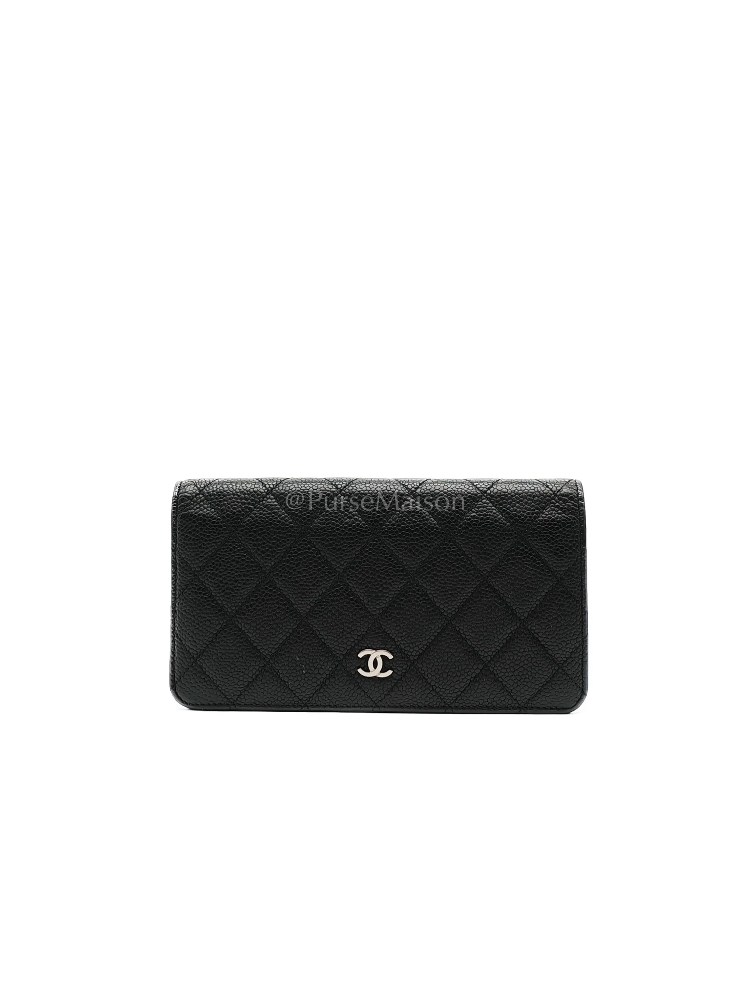 Chanel Long Bifold Wallet in Black Caviar Leather and Silver Hardware Series 17