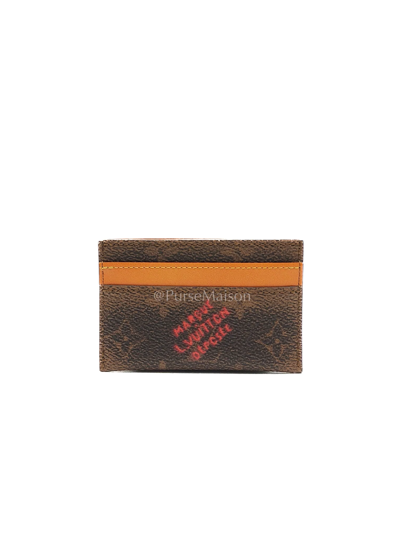 Louis Vuitton Double Card Holder in Red Graffiti Style Logo Monogram Dust Canvas