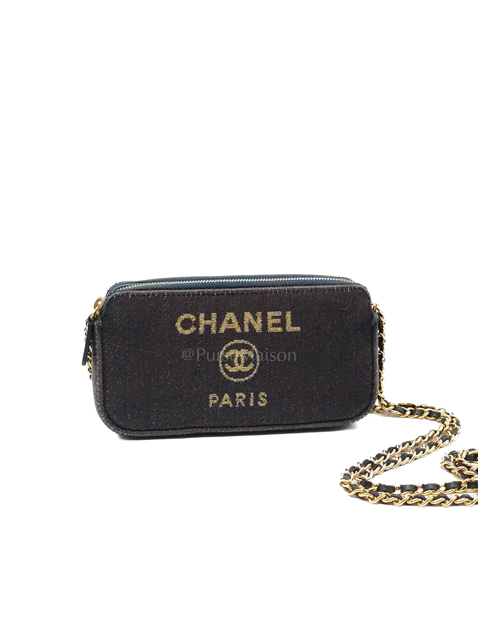 Chanel Deauville Denim Double Zip Clutch Chain Bag Series 28 - Image 2