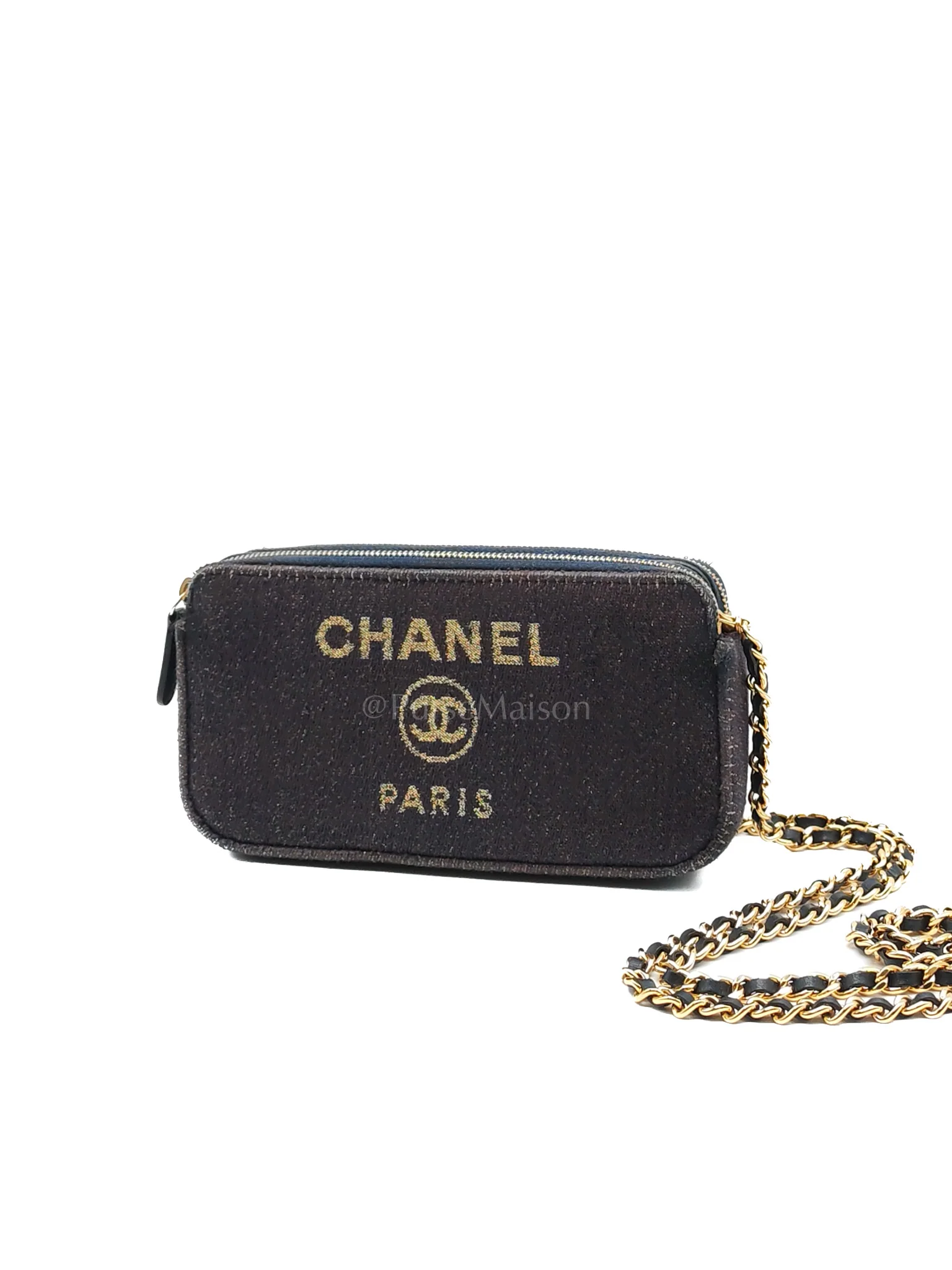 Chanel Deauville Denim Double Zip Clutch Chain Bag Series 28 - Image 3