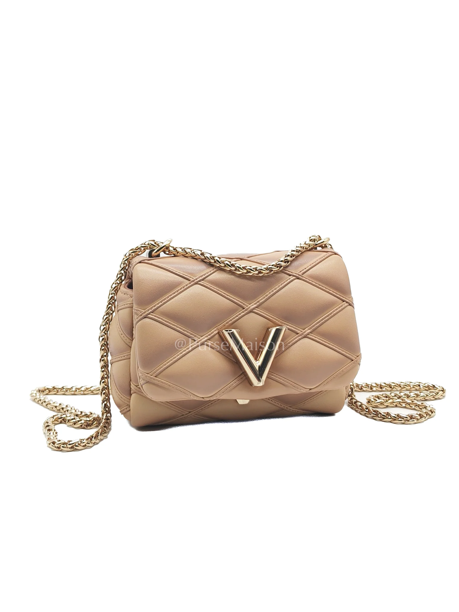 Louis Vuitton Malletage Mini in Beige Pink Lambskin Leather Chain Bag (Microchip) - Image 2