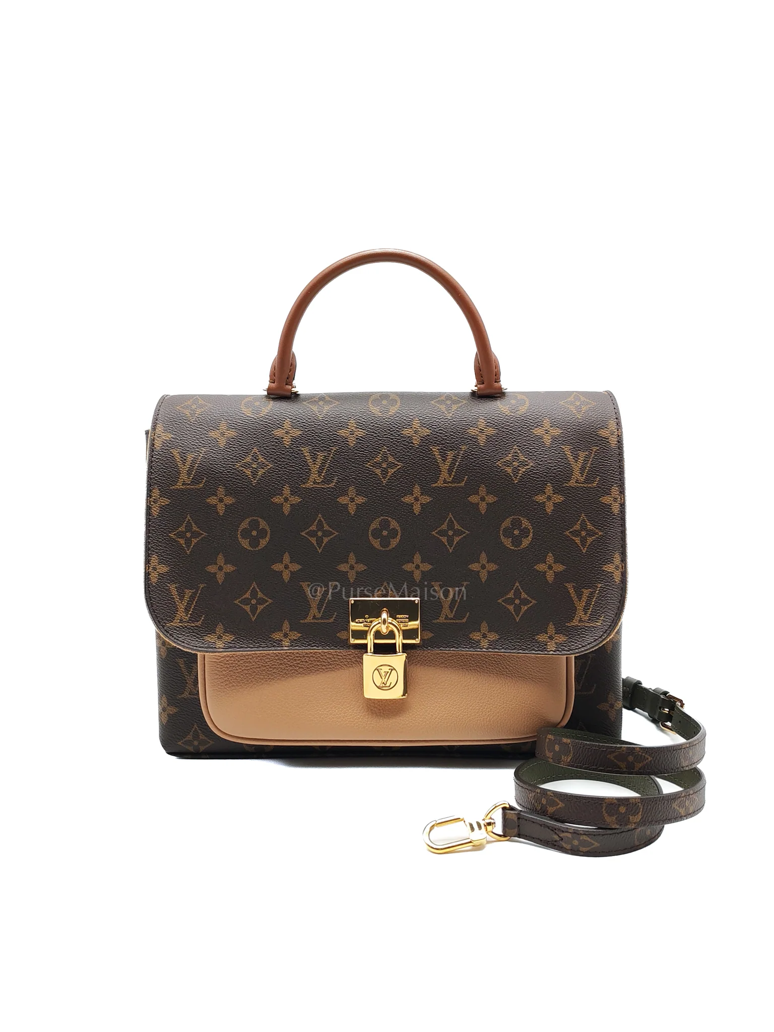 Louis Vuitton Marignan in Monogram Canvas with Tan Grained Calfskin Shoulder Bag (Date Code: AR2169)