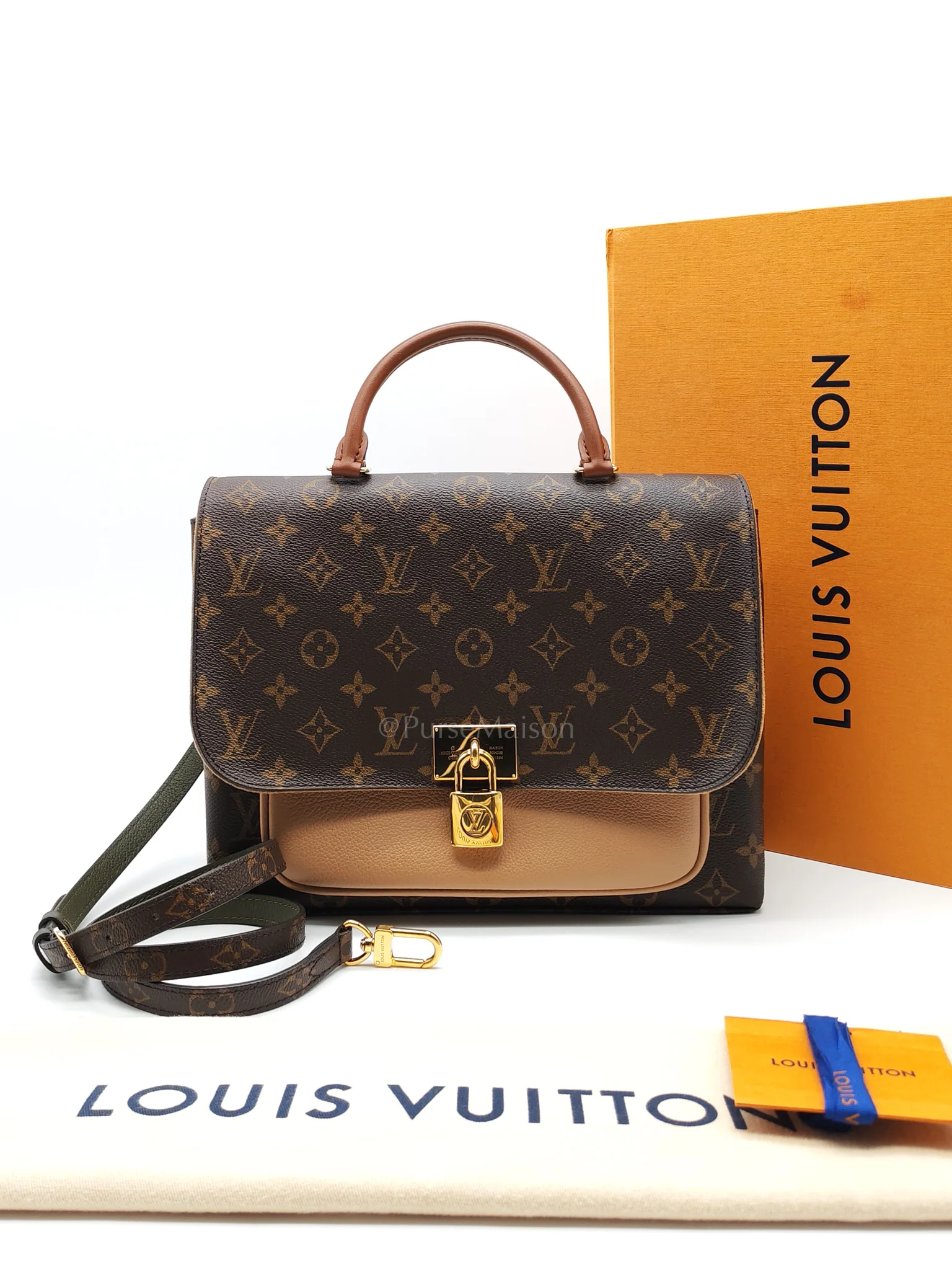 Louis Vuitton Marignan in Monogram Canvas with Tan Grained Calfskin Shoulder Bag (Date Code: AR2169) - Image 33