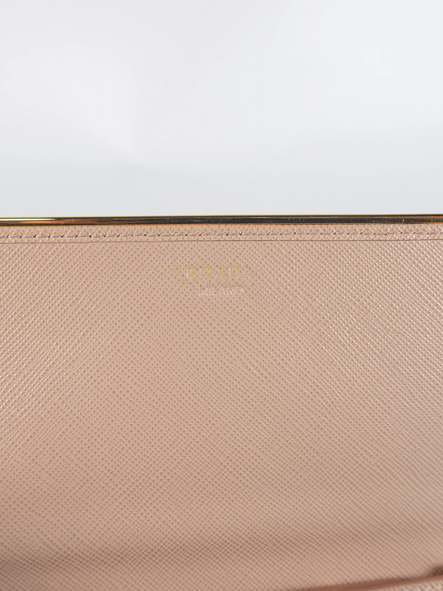 Prada Metal Detail Wallet On Strap in Beige Leather & Gold Hardware - Image 22