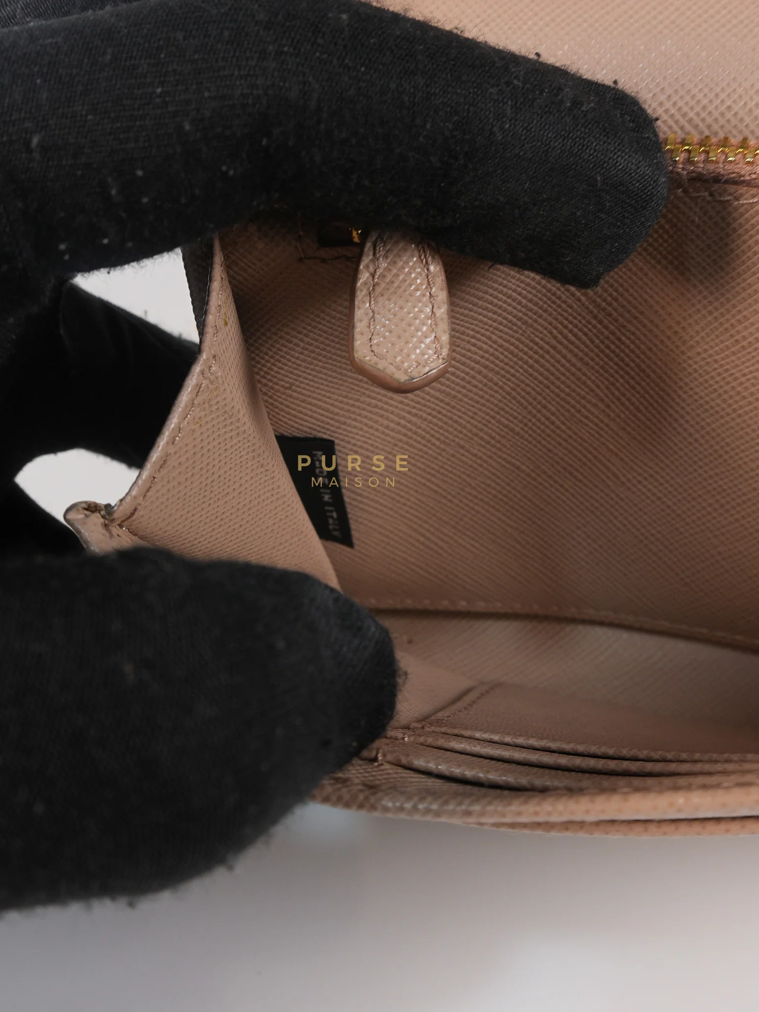 Prada Metal Detail Wallet On Strap in Beige Leather & Gold Hardware - Image 27