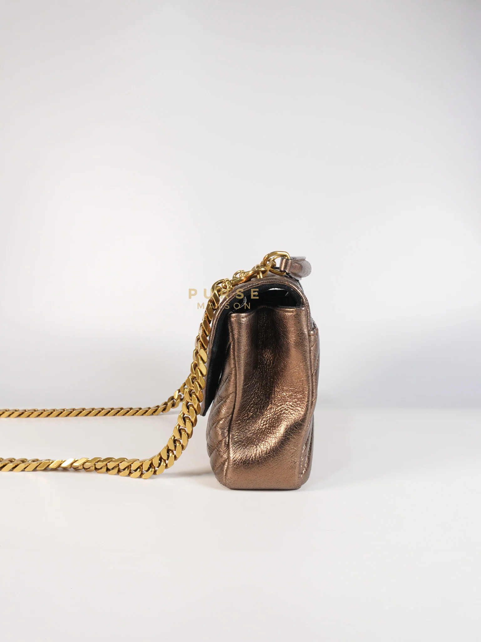 Yves Saint Laurent College Metallic Calfskin Matelasse Chevron Monogram Chain Bag - Image 5