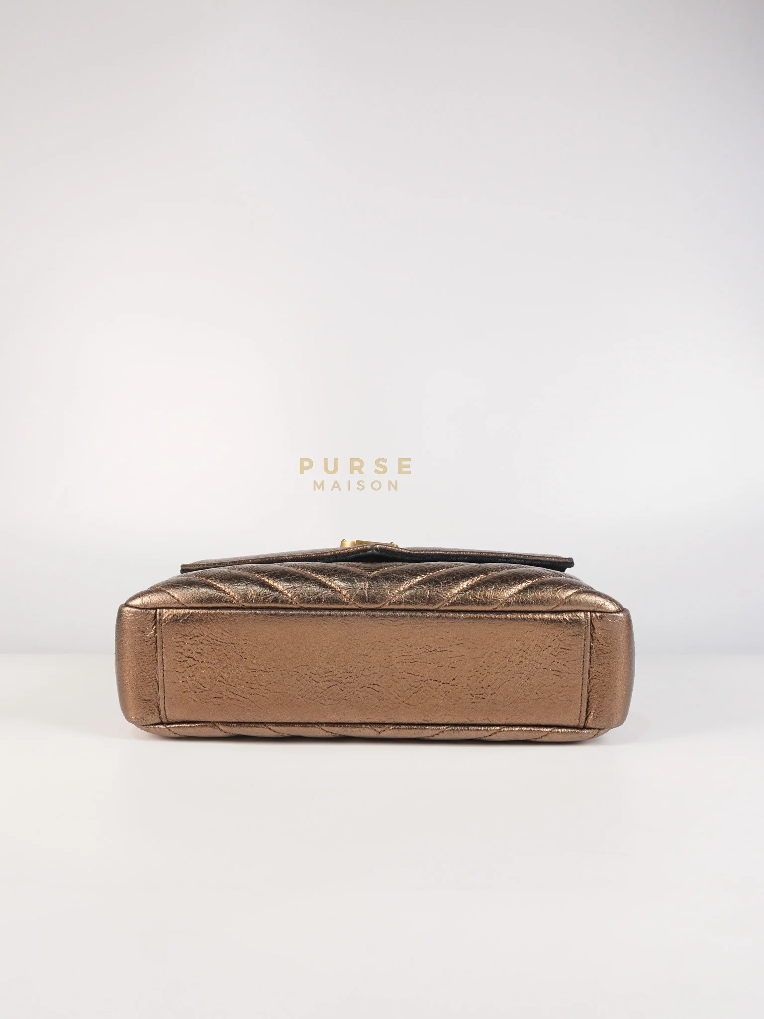 Yves Saint Laurent College Metallic Calfskin Matelasse Chevron Monogram Chain Bag - Image 7