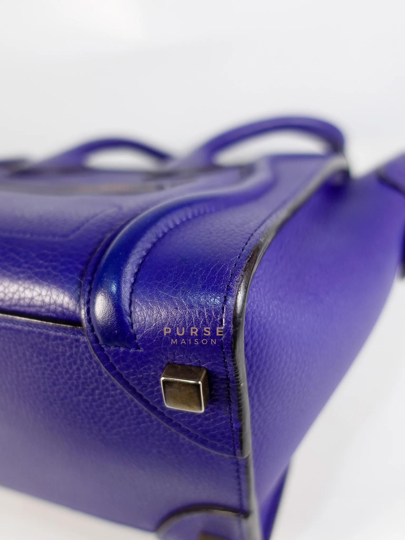 Celine Micro Luggage Tote Bag in Blue Calfskin Leather - Image 10