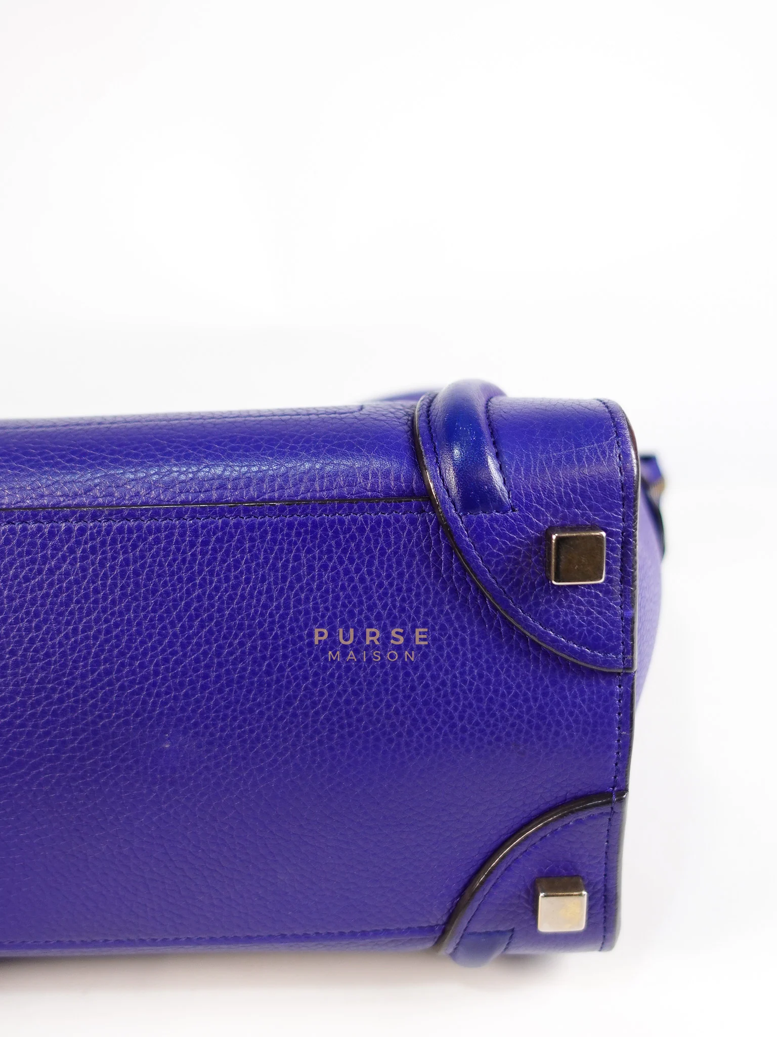 Celine Micro Luggage Tote Bag in Blue Calfskin Leather - Image 11
