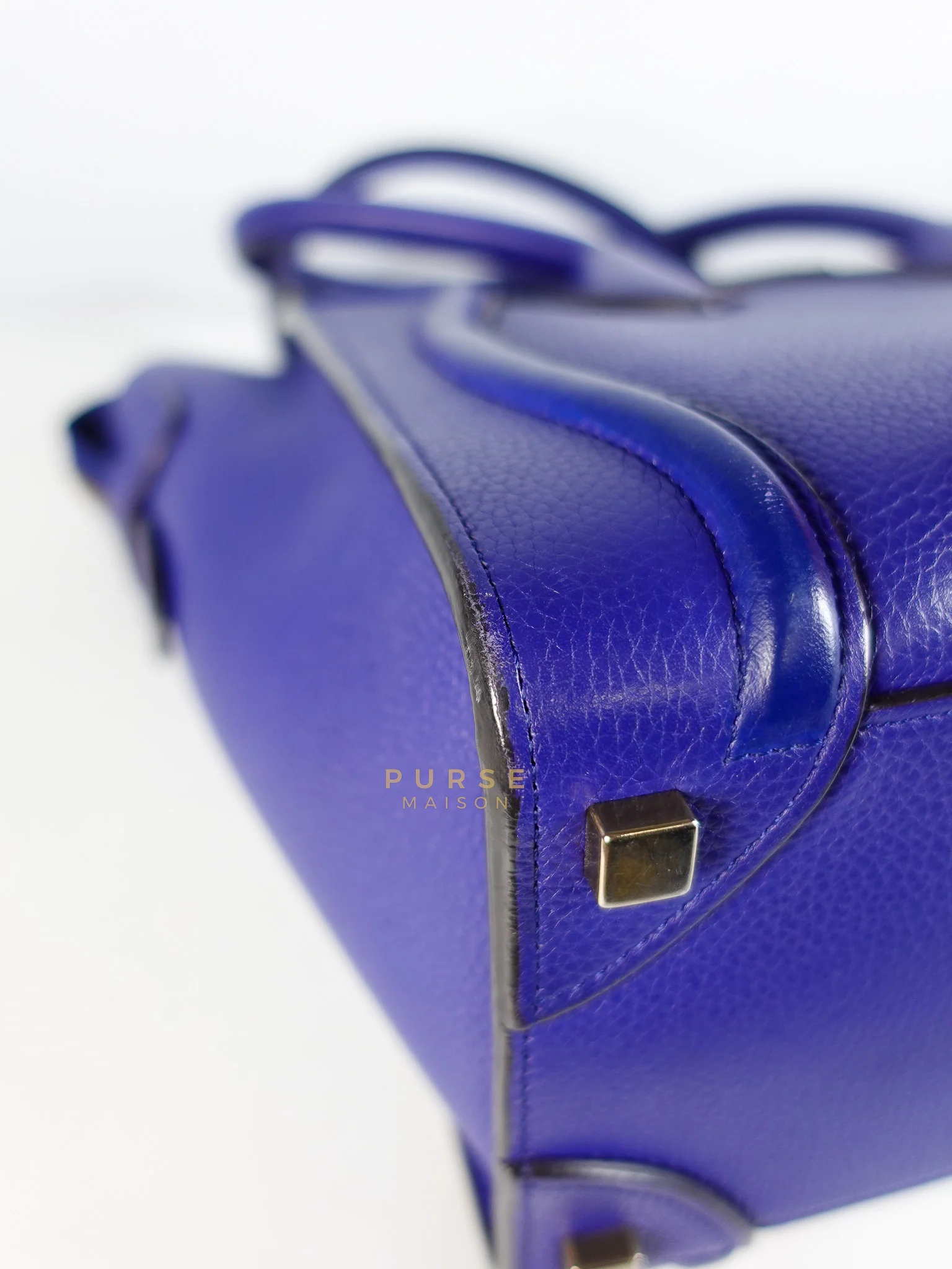Celine Micro Luggage Tote Bag in Blue Calfskin Leather - Image 12
