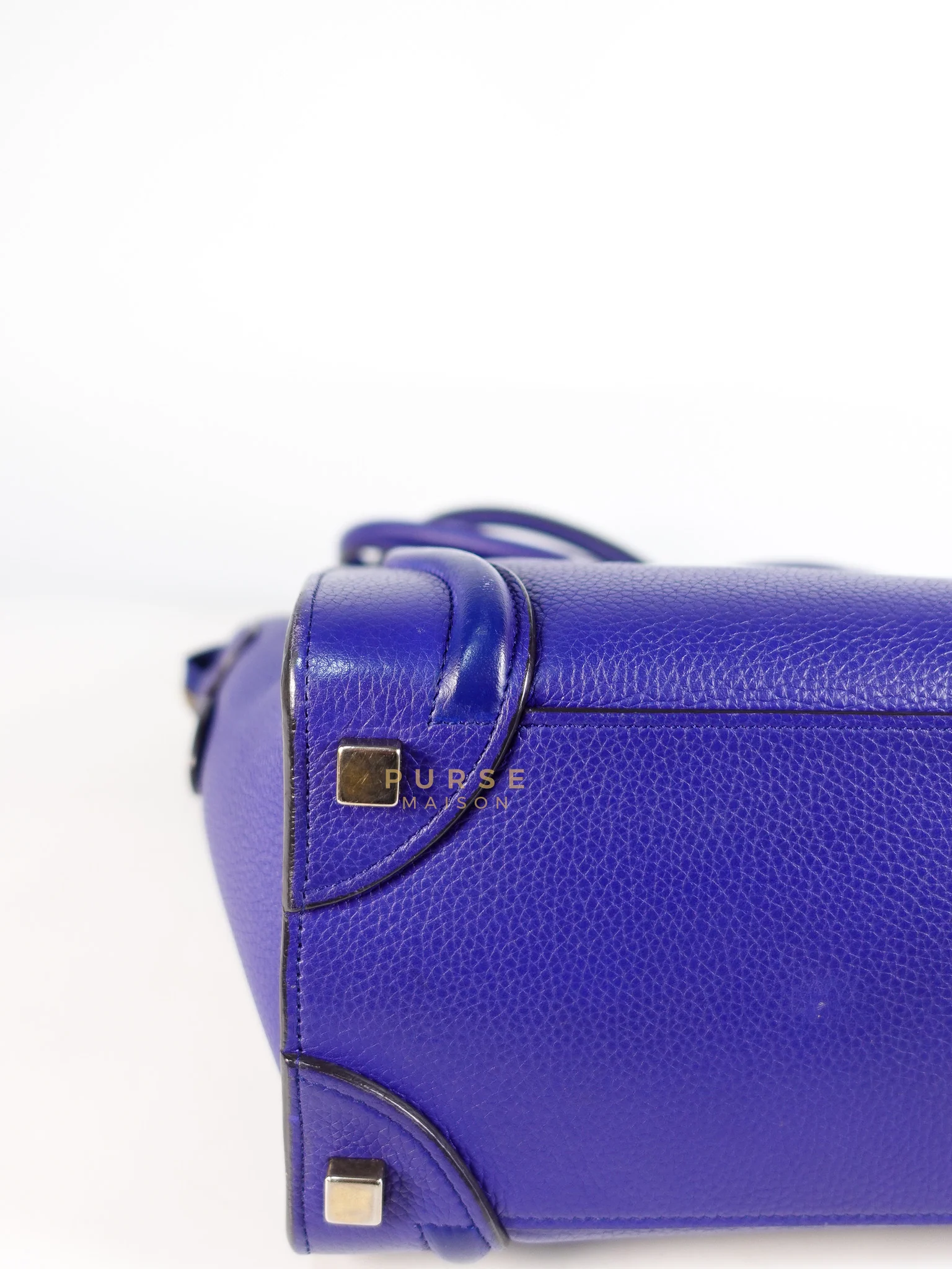 Celine Micro Luggage Tote Bag in Blue Calfskin Leather - Image 13