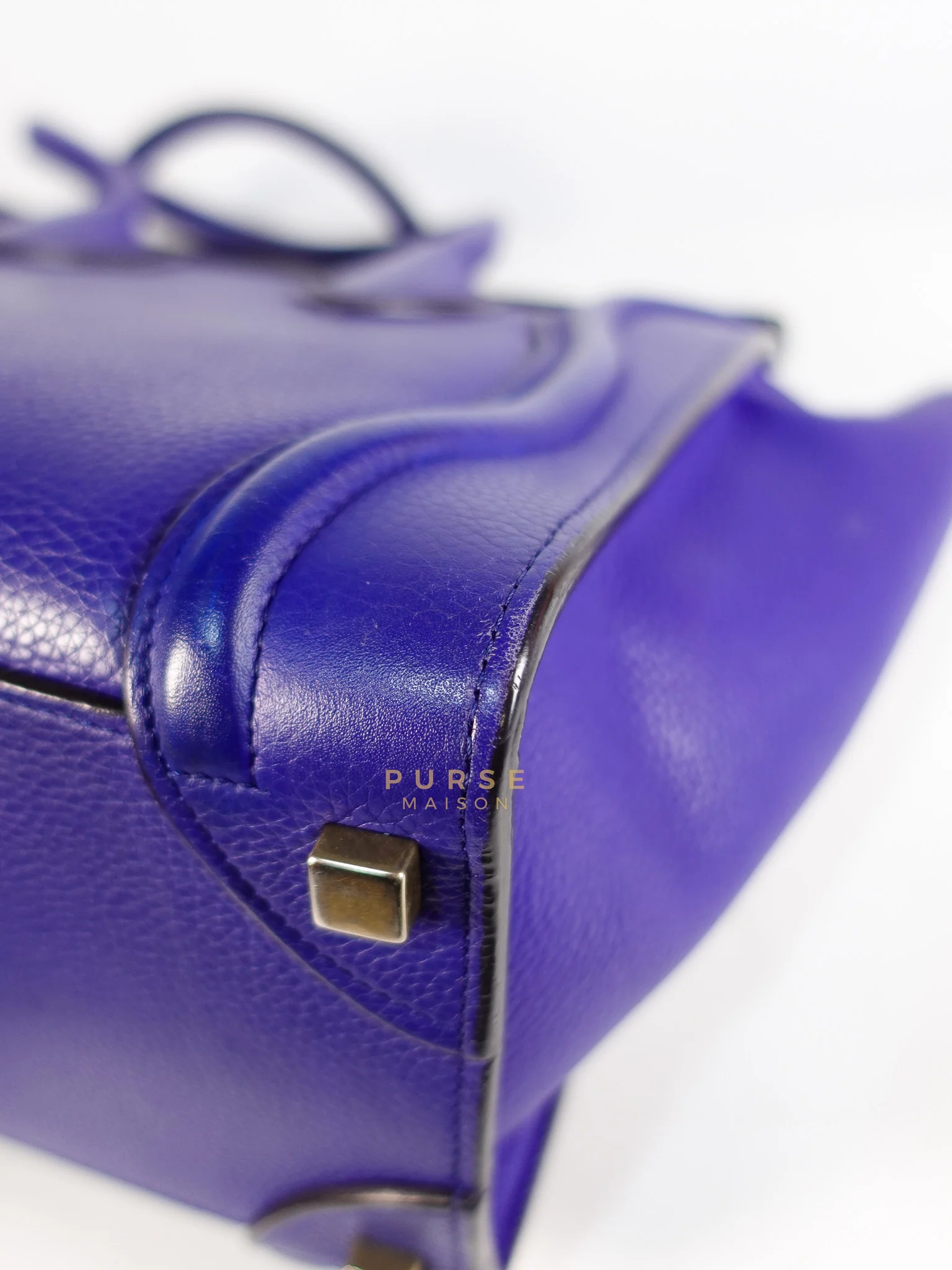 Celine Micro Luggage Tote Bag in Blue Calfskin Leather - Image 14