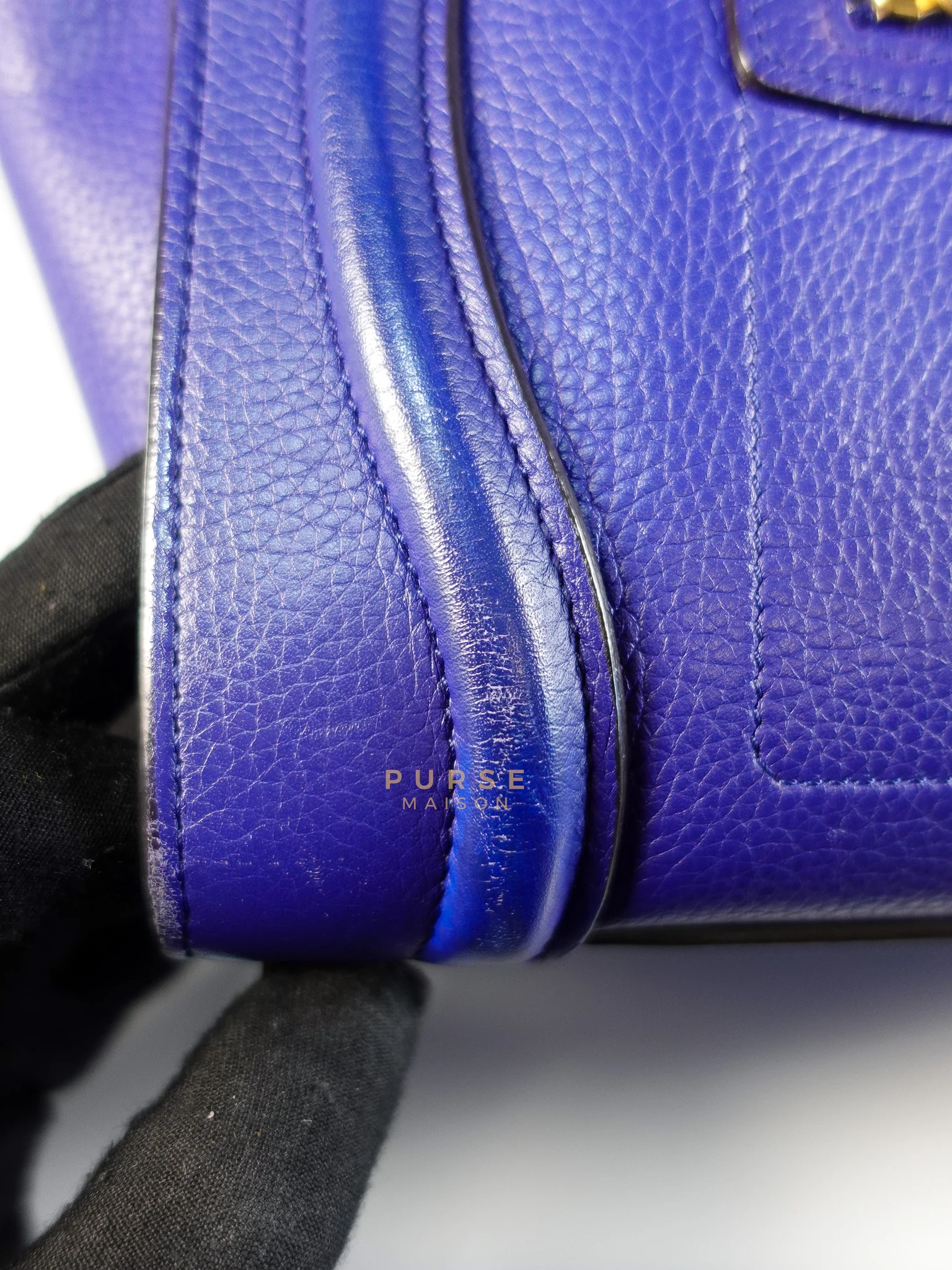 Celine Micro Luggage Tote Bag in Blue Calfskin Leather - Image 17