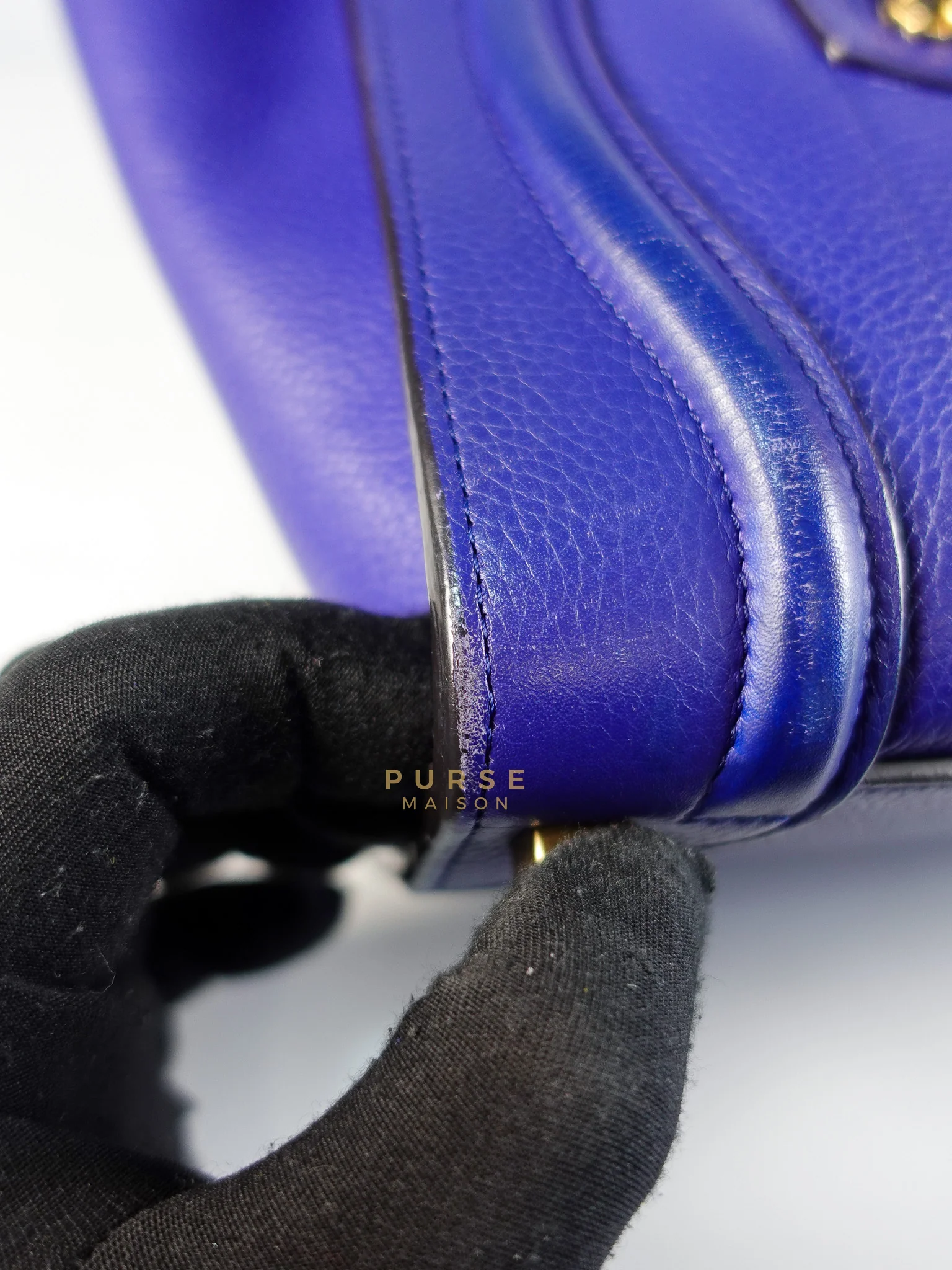Celine Micro Luggage Tote Bag in Blue Calfskin Leather - Image 18