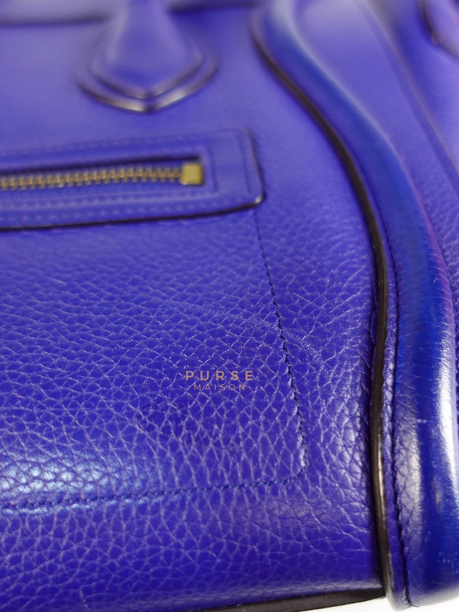 Celine Micro Luggage Tote Bag in Blue Calfskin Leather - Image 20