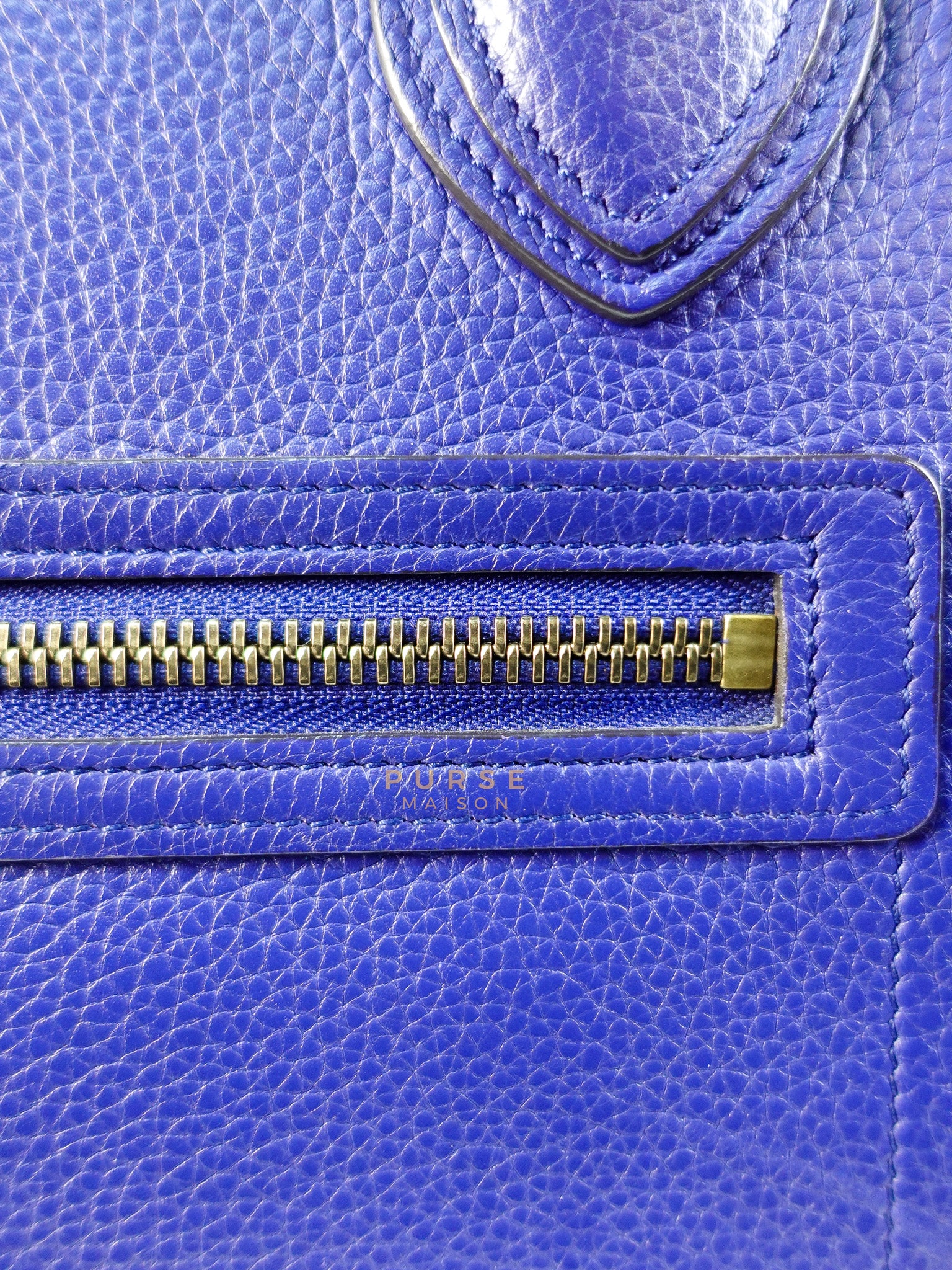 Celine Micro Luggage Tote Bag in Blue Calfskin Leather - Image 22