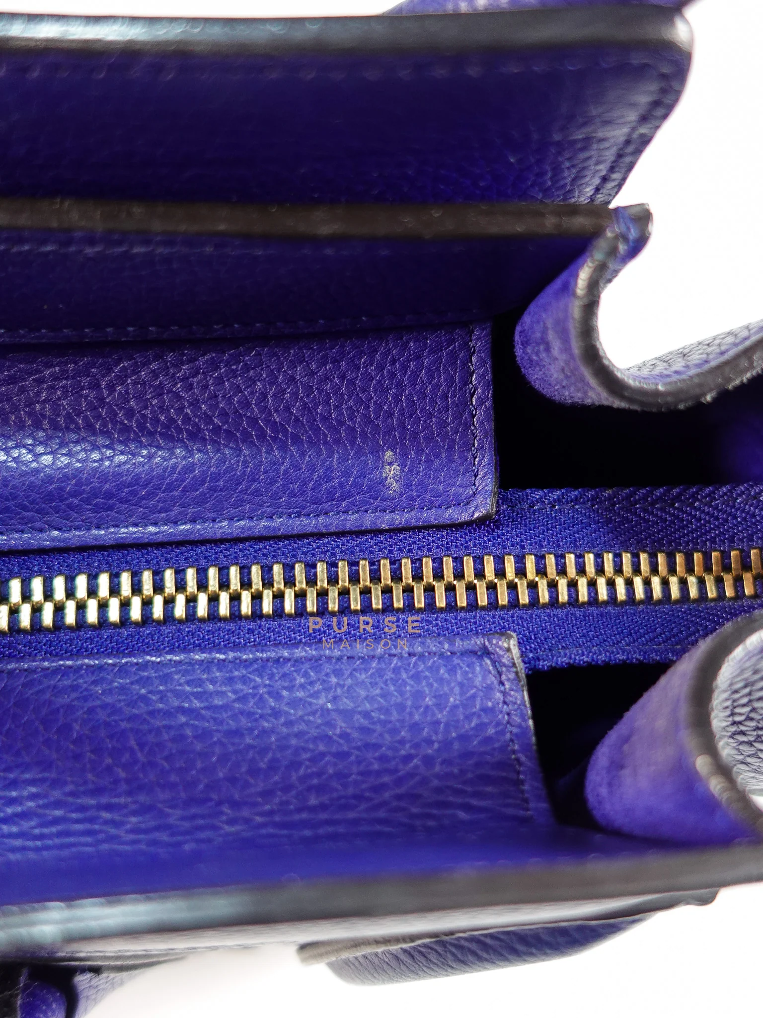 Celine Micro Luggage Tote Bag in Blue Calfskin Leather - Image 34