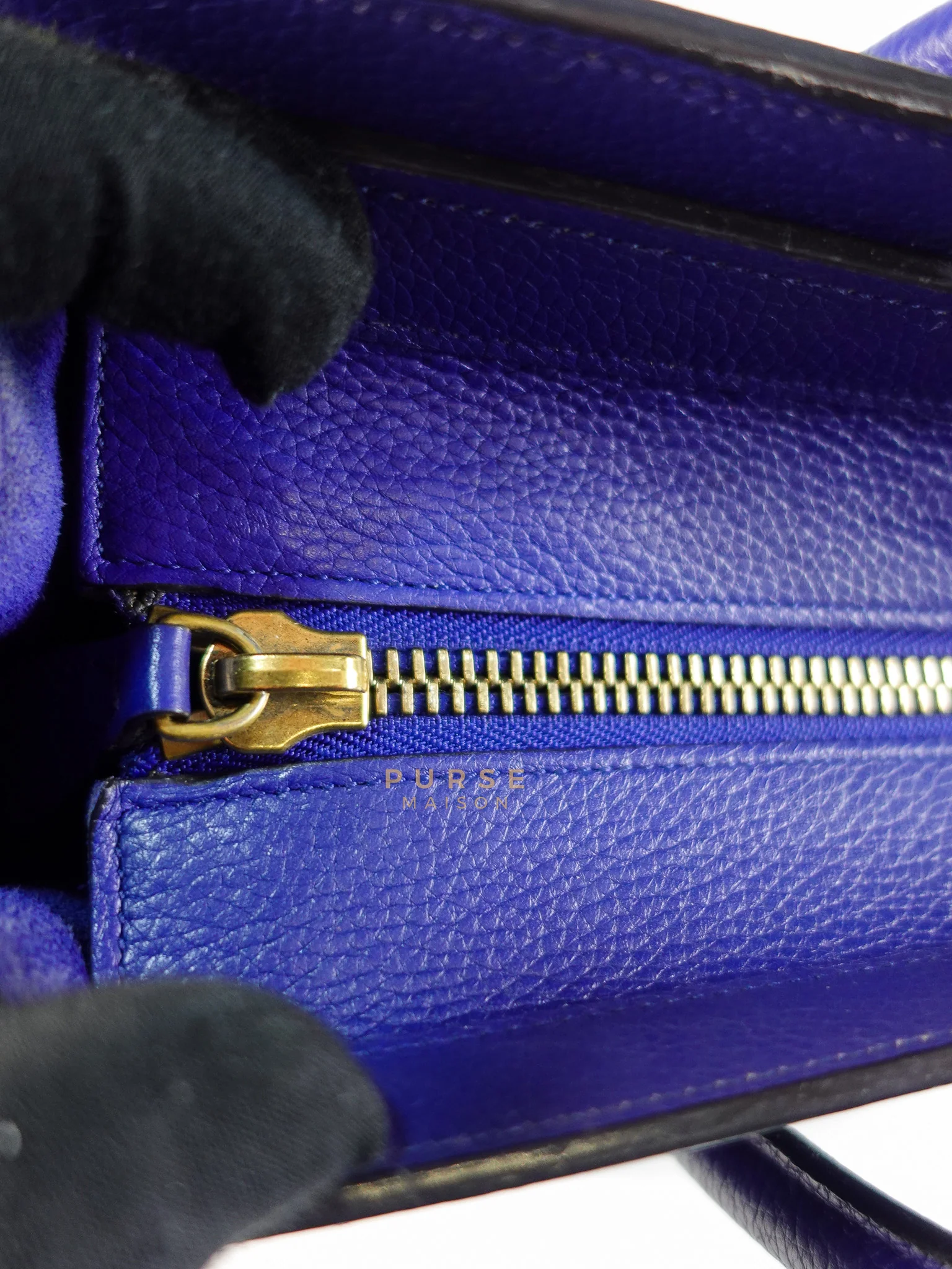 Celine Micro Luggage Tote Bag in Blue Calfskin Leather - Image 35