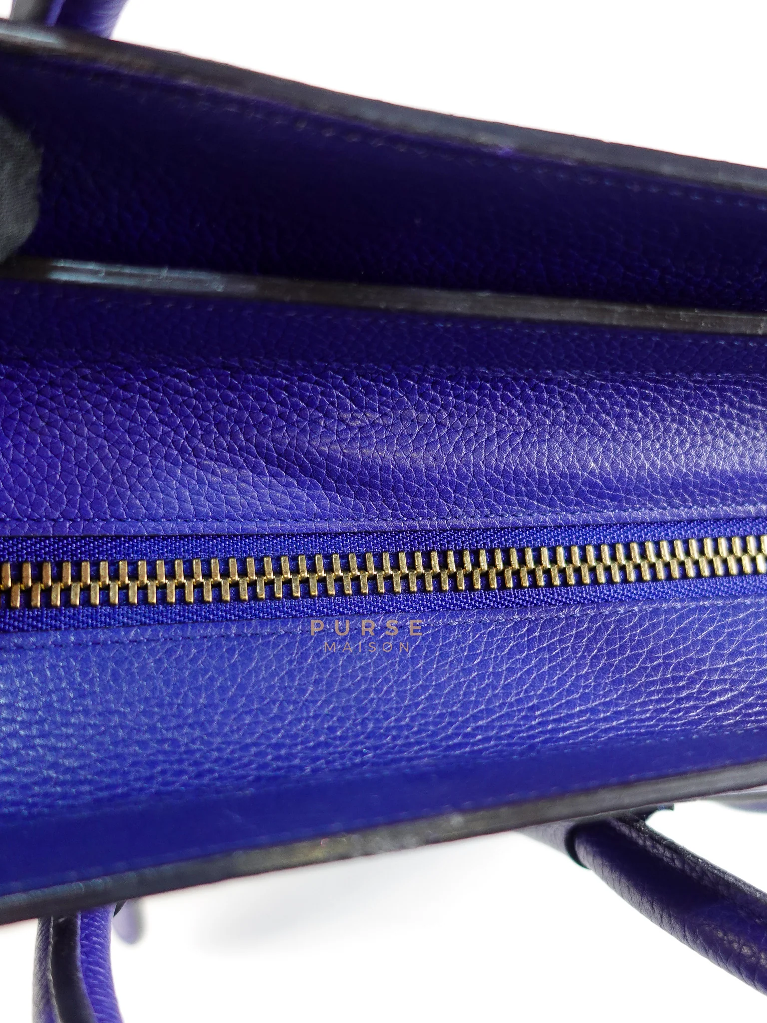 Celine Micro Luggage Tote Bag in Blue Calfskin Leather - Image 36