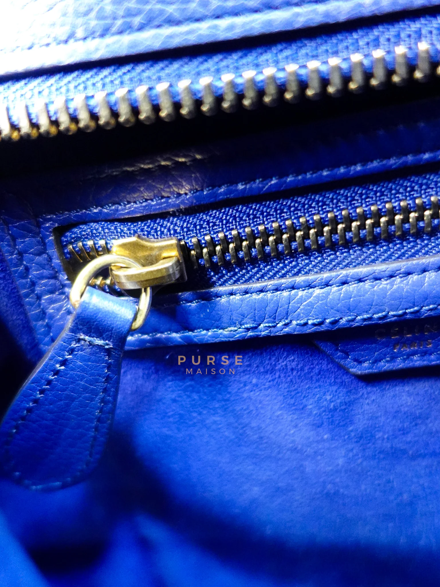 Celine Micro Luggage Tote Bag in Blue Calfskin Leather - Image 43