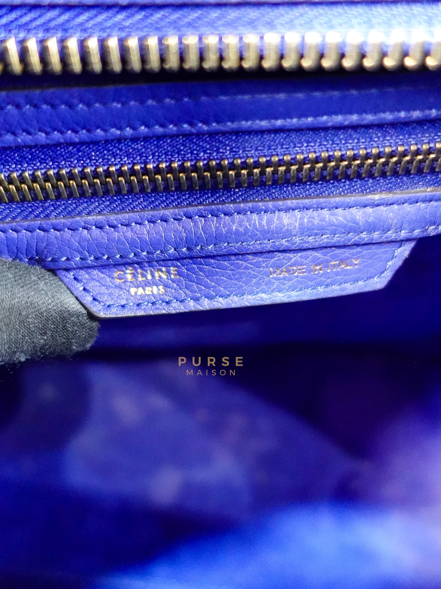 Celine Micro Luggage Tote Bag in Blue Calfskin Leather - Image 44