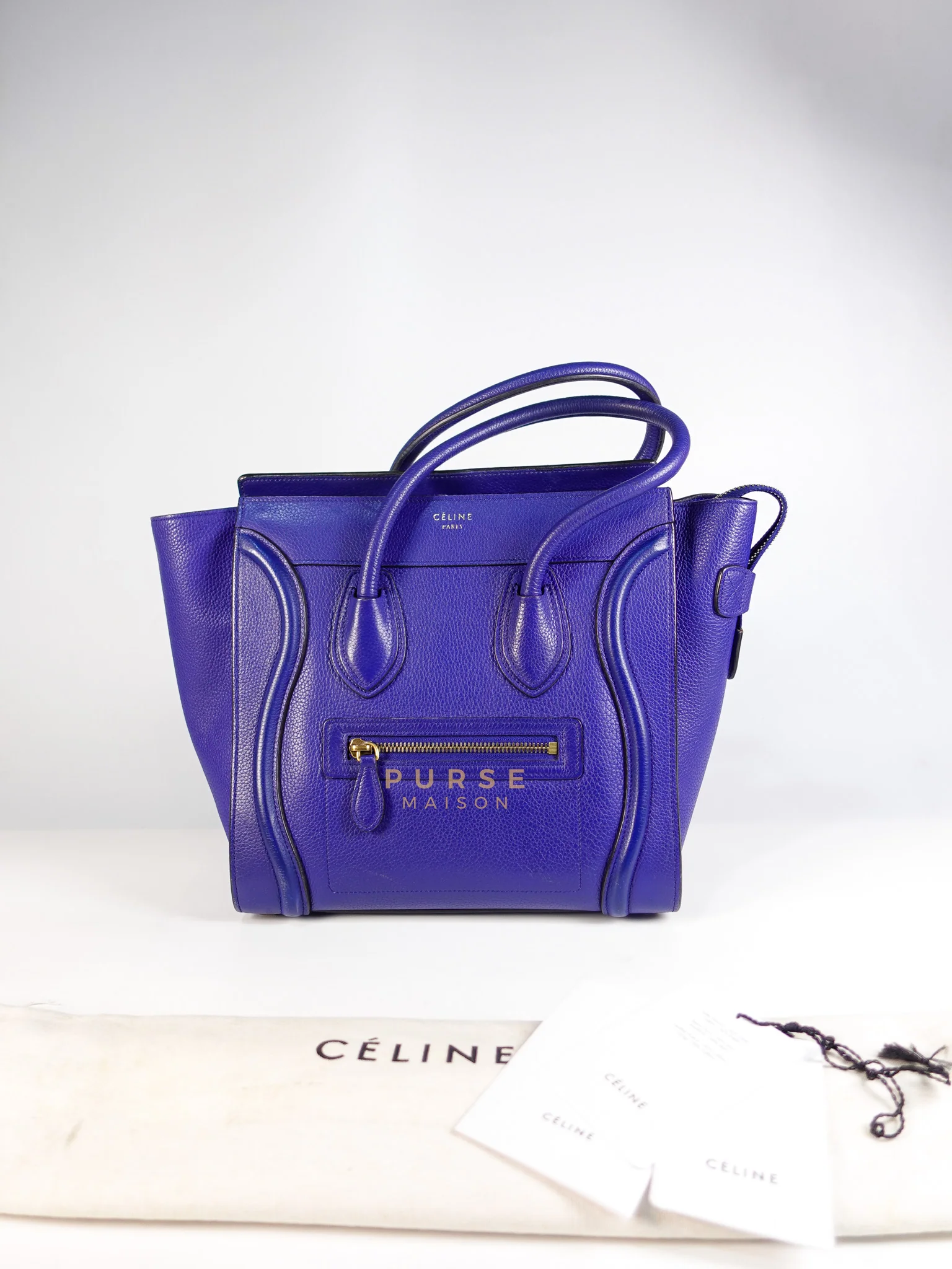 Celine Micro Luggage Tote Bag in Blue Calfskin Leather - Image 49